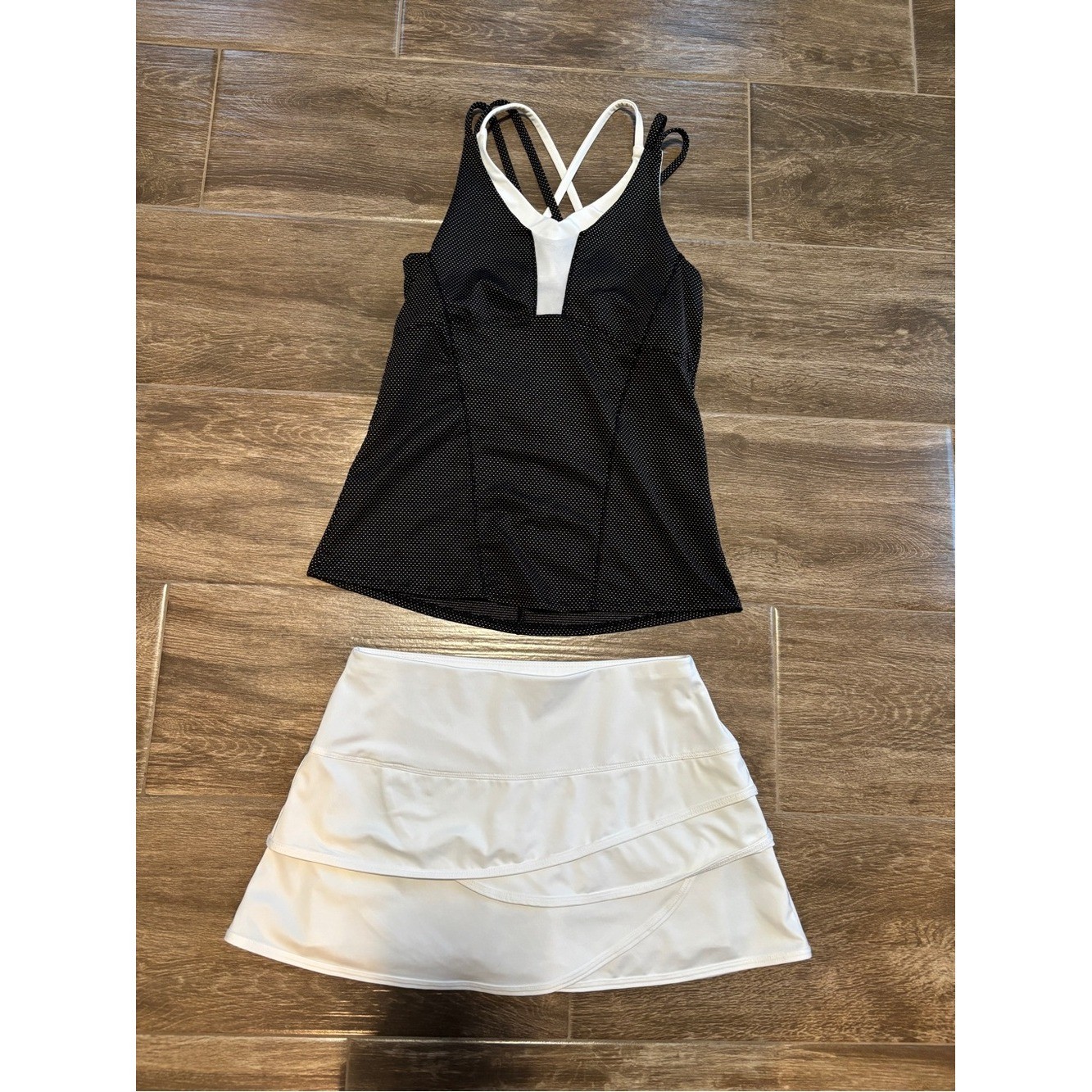 Lucky in Love White Sz S Activewear Set RUFFLED Bottom & Polka Dot Tank Tennis
