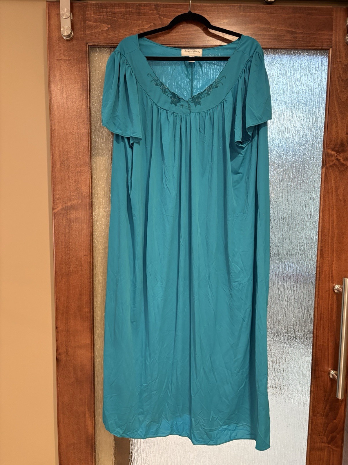 Vintage Miss Elaine Nightgown Teal Lace Long Dress Flutter Flowy 2XL