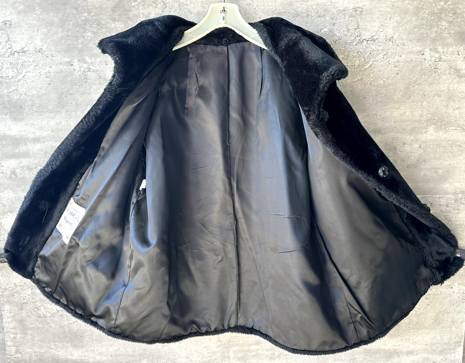 Vintage 1964 Borgana by Sportowne Swing Glam Hollywood Black Faux Fur Coat Sz XL