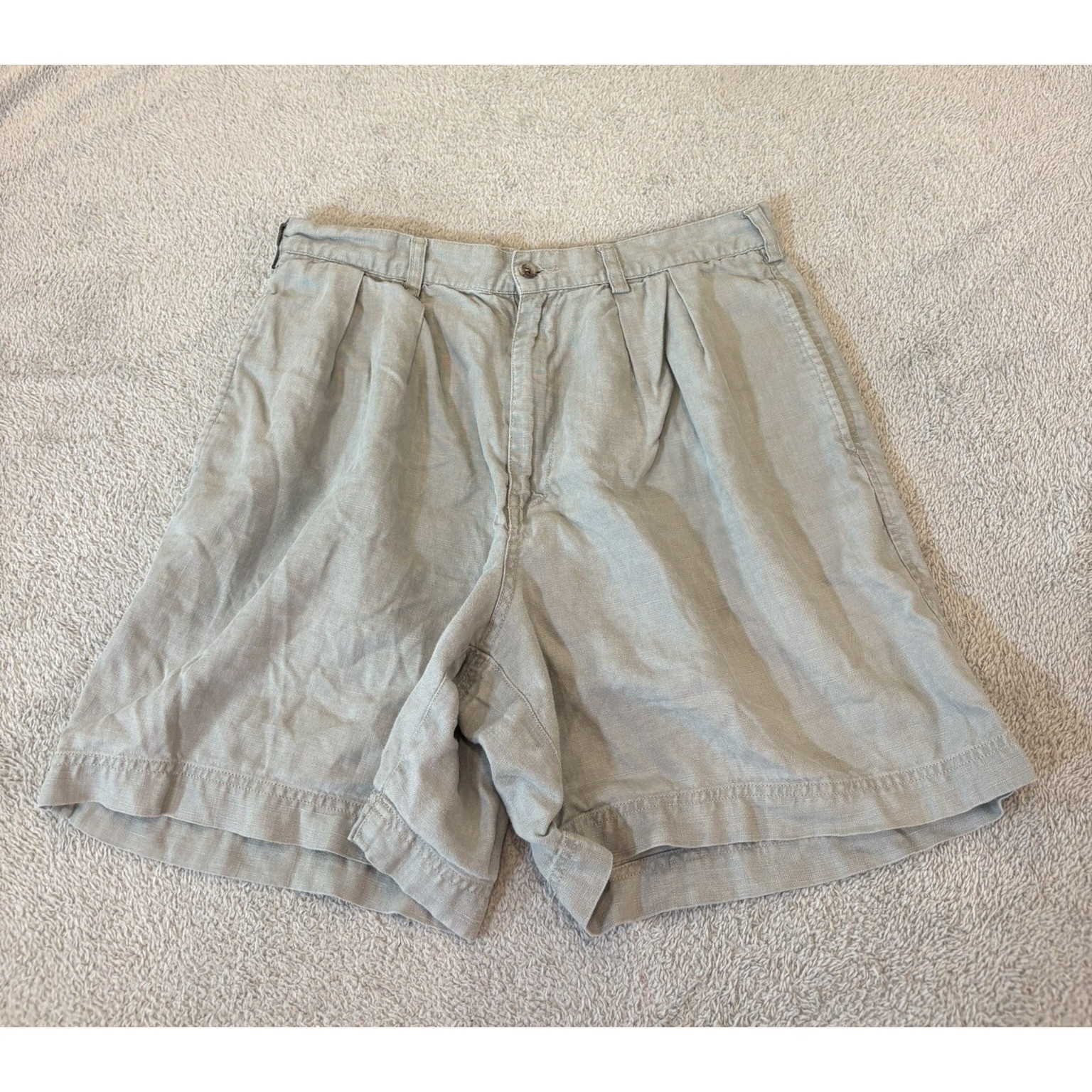 Vintage J.Crew Oarsman Women 100% Linen Pleated Shorts Gray Hong Kong Preppy Ivy