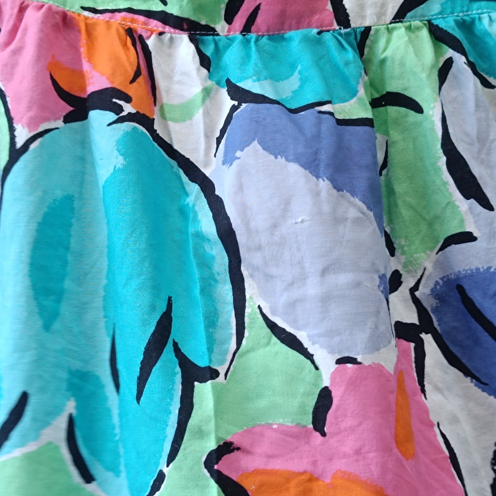 Vintage Midi Skirt Floral High Waist Cotton Multicoloured 70s A Line