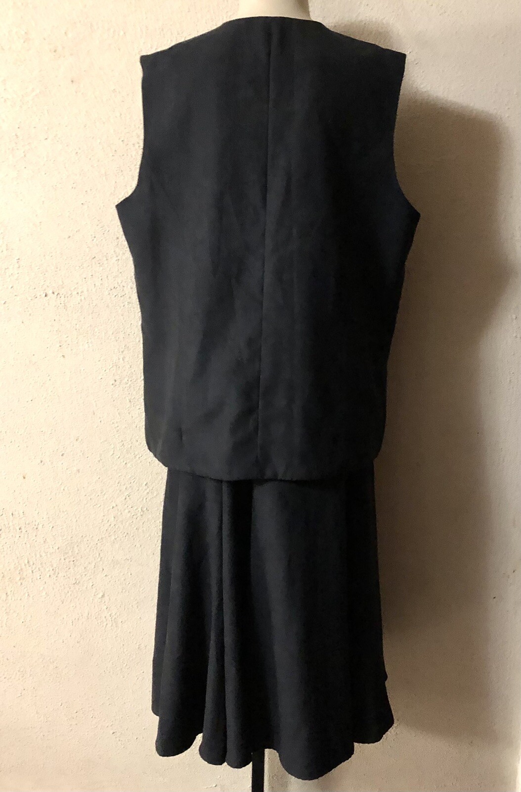 Vintage Da-Rue 2 Pc Outfit Black Vest Women Size Large Skirt Sz 14 Faux Suede B2