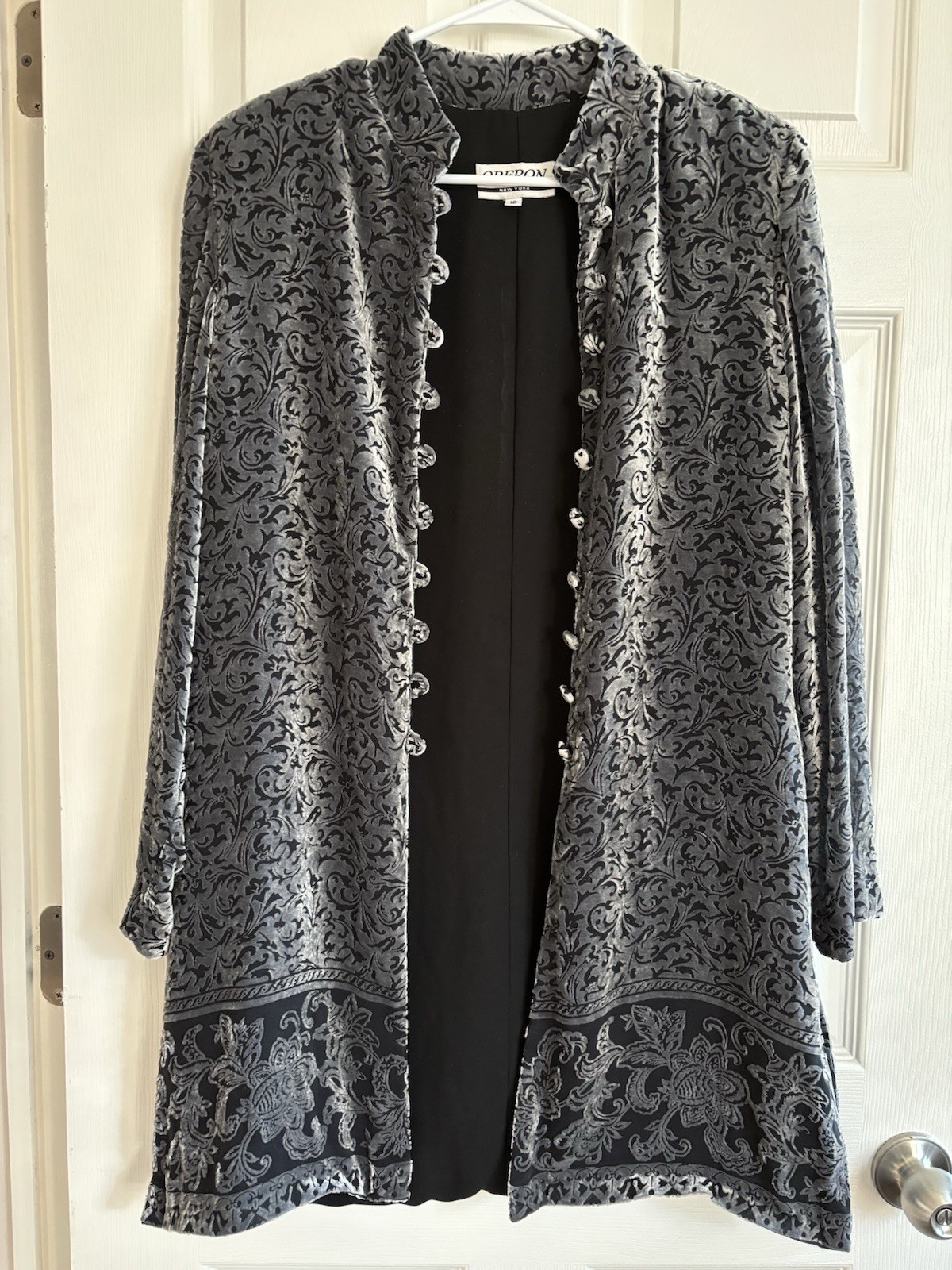Oberon Silver And Black Silk Velvet Burnout Jacket Oriental Style 16 Women’s 90s