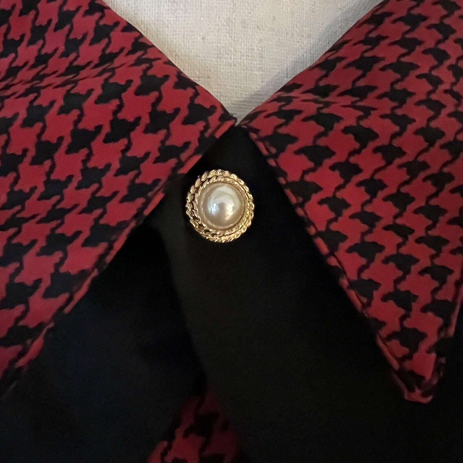 Impressions of California Vintage Red Black Pussy Bow Cravat Blouse sz 14