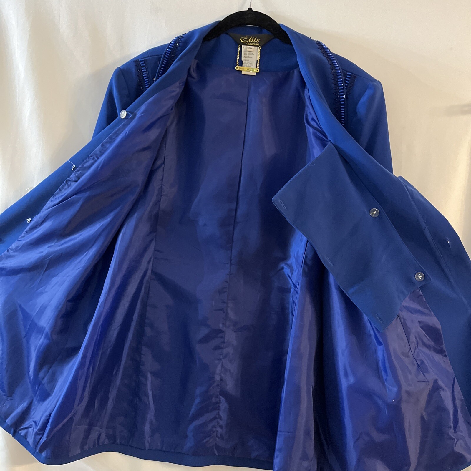Vintage Elite Champagne Royal Blue Women Size 20 Blazer Embellished Gorgeous