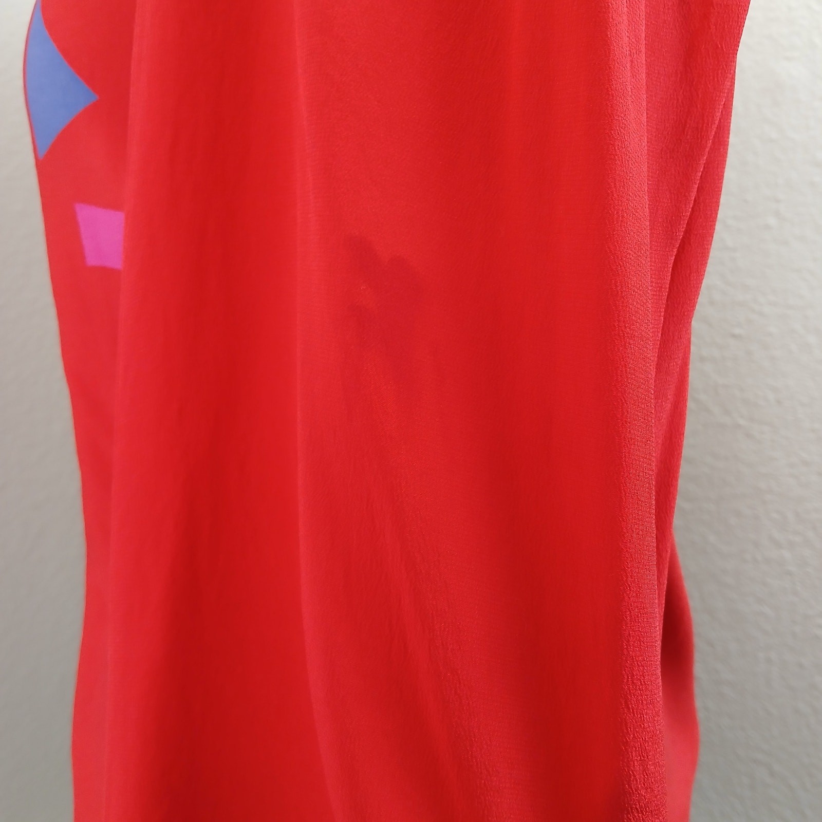 Mary McFadden Vintage 80s Red Silk Blouse 12 stains long sleeve collared buttons