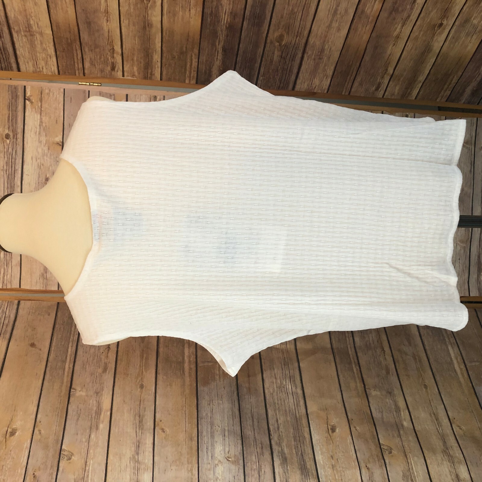Vintage Lacy Afternoon Shell Kepler White Ribbed Sleeveless Top Size 3X Popover
