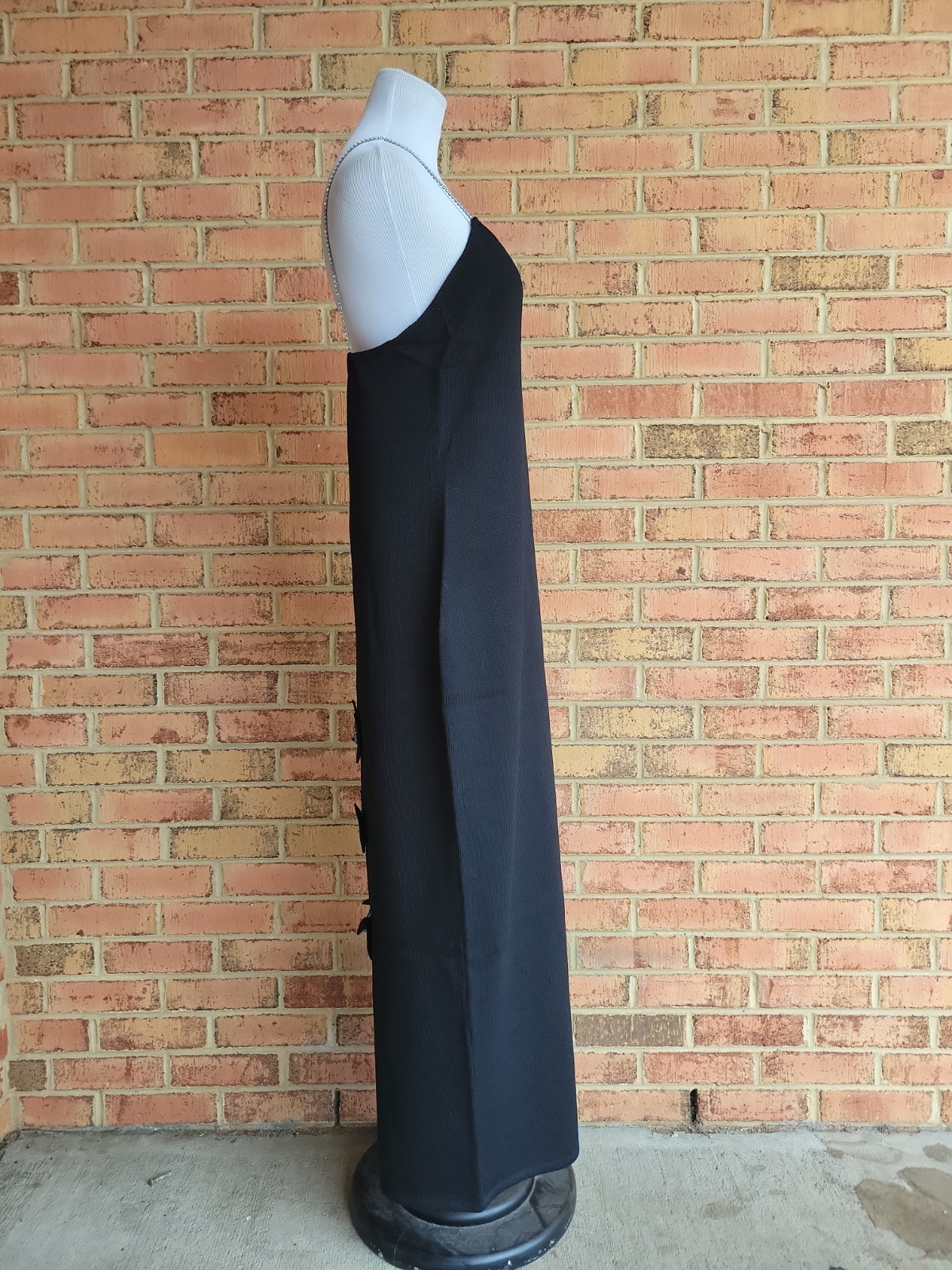 VTG Dana Hogan by Robyn Michelle Long Rhinestone Strap Black Santana Knit Dress