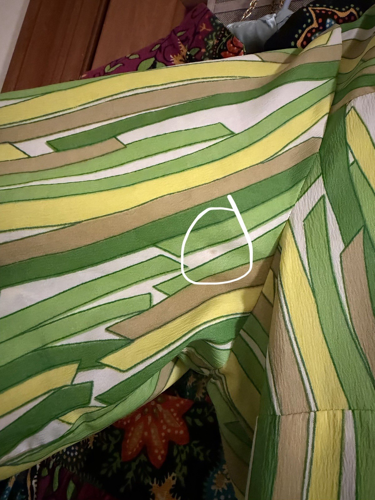 True Vintage 60s 70s Fashion Frocks Green Abstract Stripe Button Front Dress M L