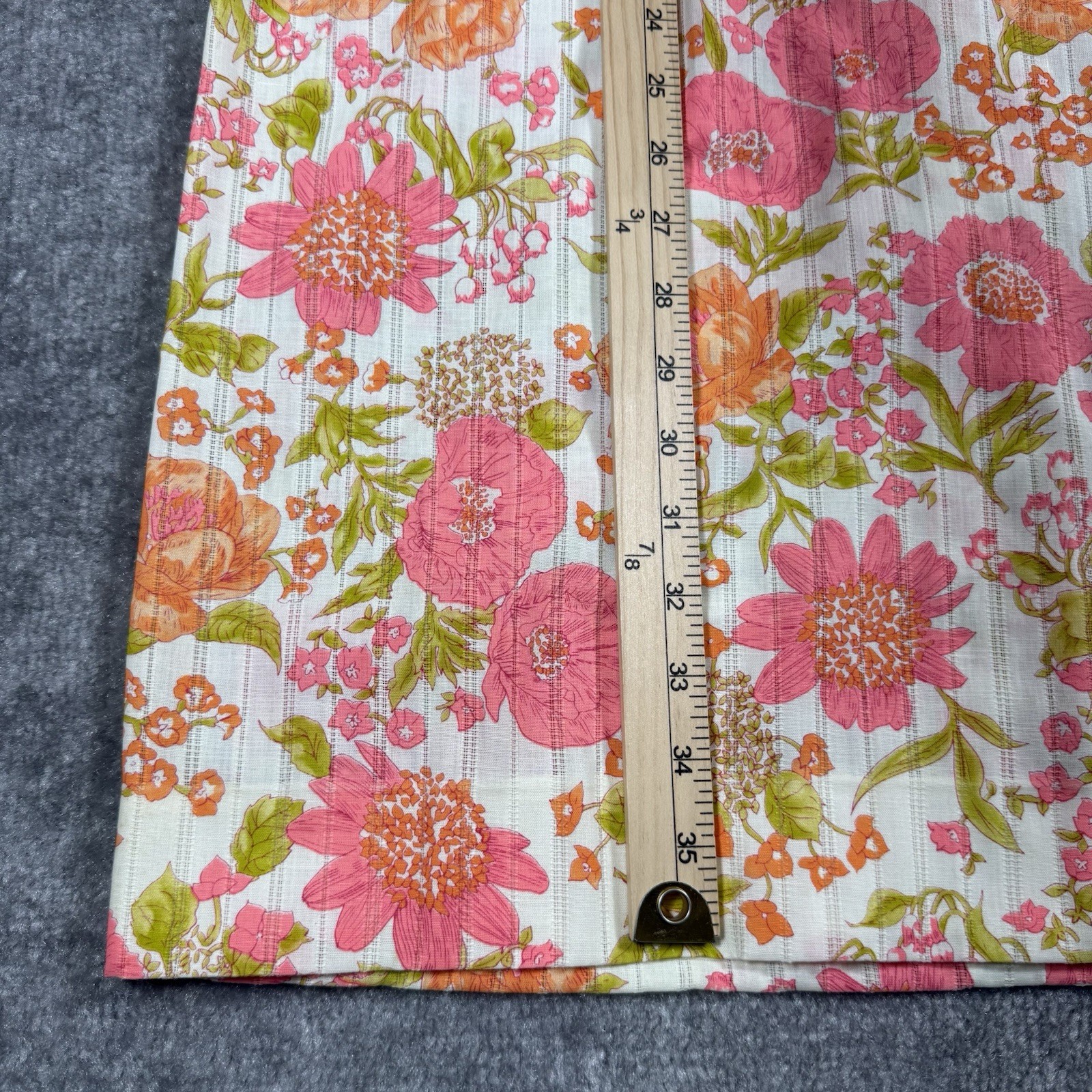 60s 70s Shift Dress Handmade Pink Orange Floral Sleeveless Ruffle Neckline