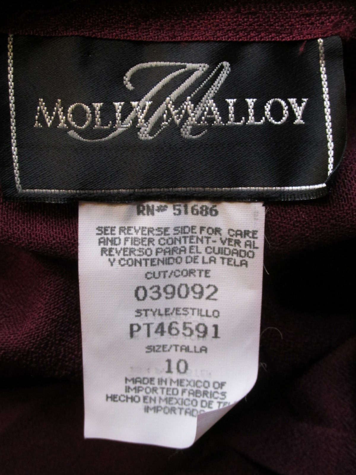 NWT Vintage MOLLY MALLOY Midi Pencil Dress Women Size 10 Burgundy Asian Inspired