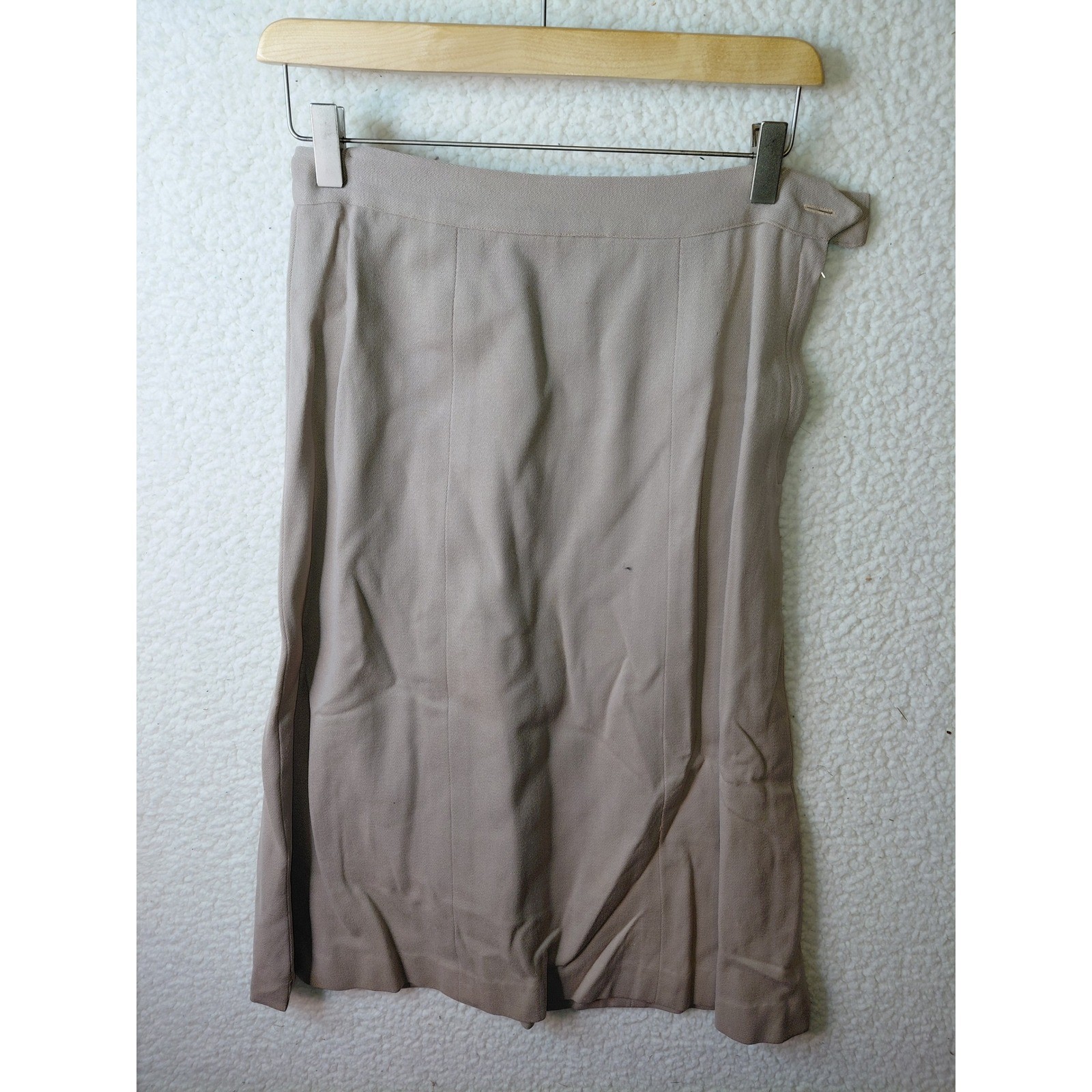 Vintage Jo-Ann Roseville Skirt Suit Set Tan Braided Trim Blazer Midi Skirt Taupe