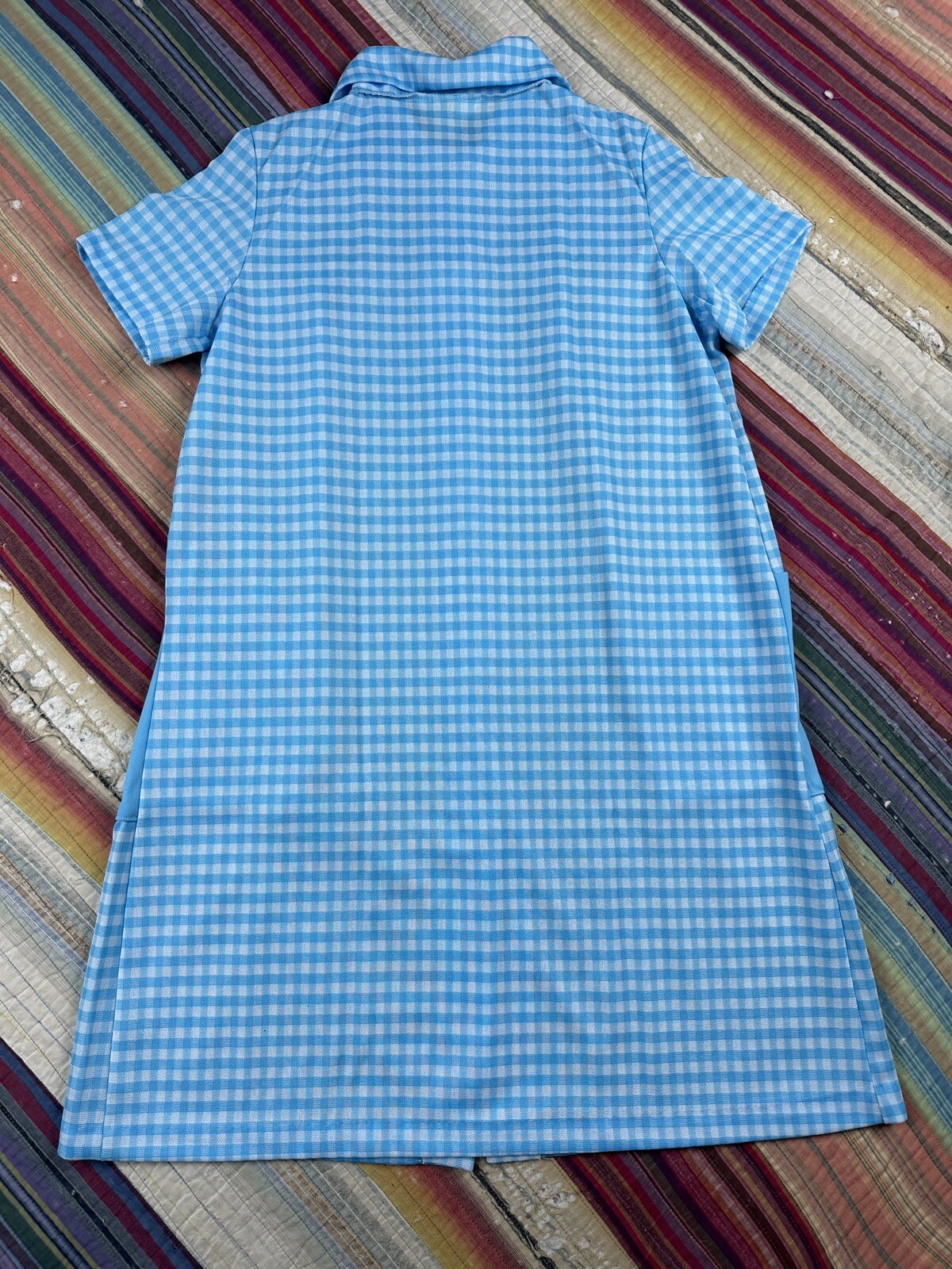 Vtg 1970’s Sears Fashions Blue Gingham Checkered Button Down House Coat Sz M