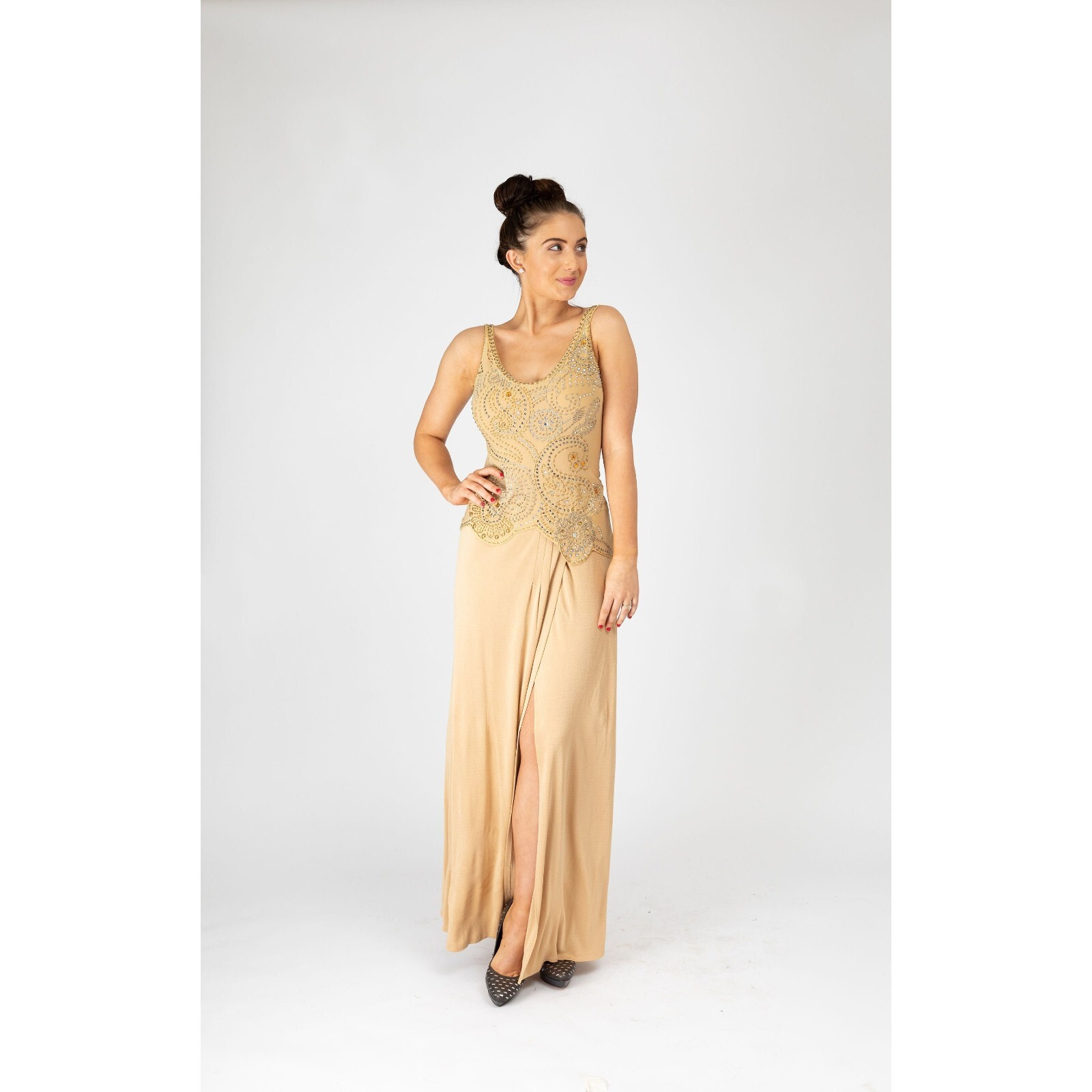 Vintage 1970s Two Piece Giorgio D’Sant Angelo Jeweled Bodice and Nude Wrap Skirt