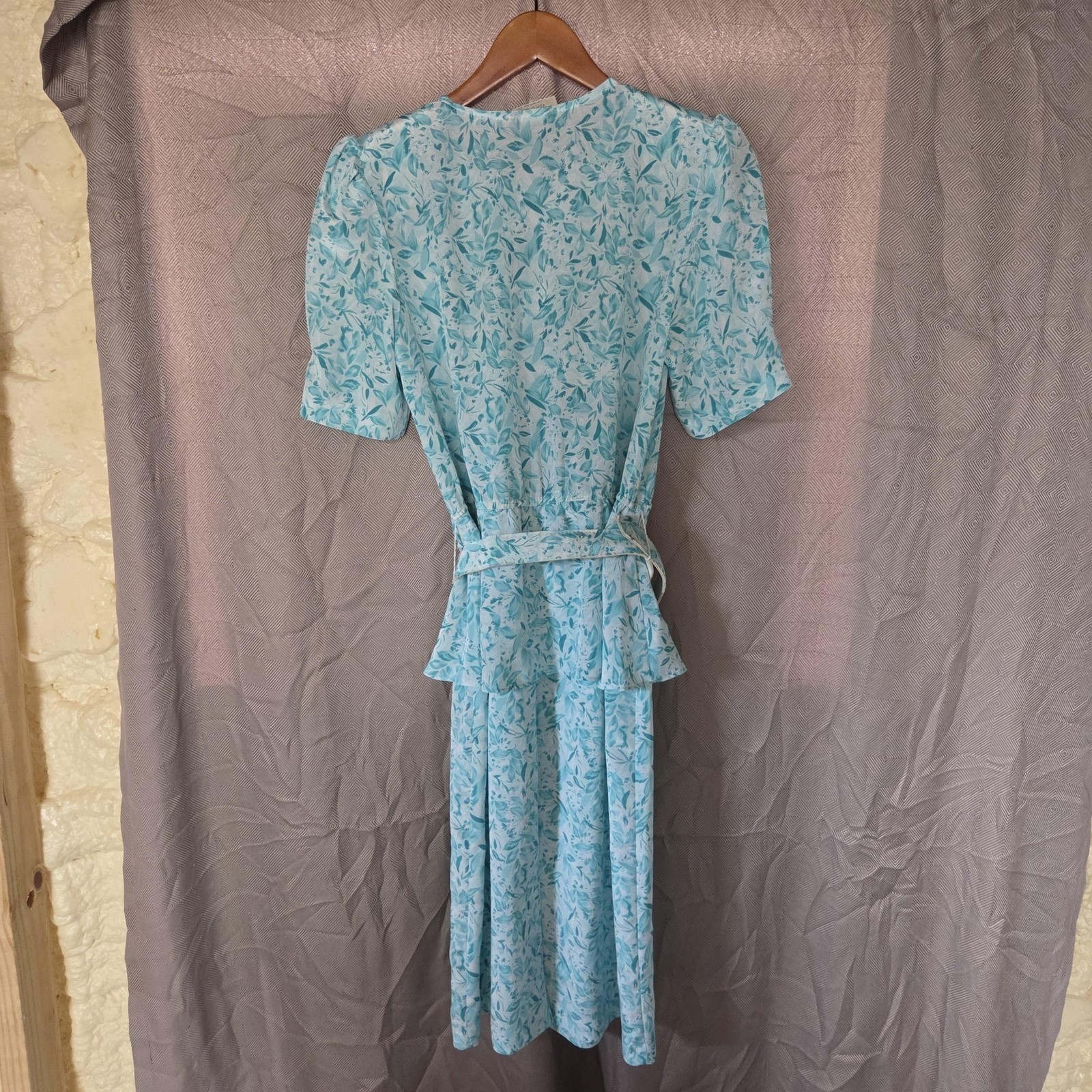 Pellini Petites Von Bramlett Vintage Teal Leaf Print Midi Dress Blue 5/6 Petite