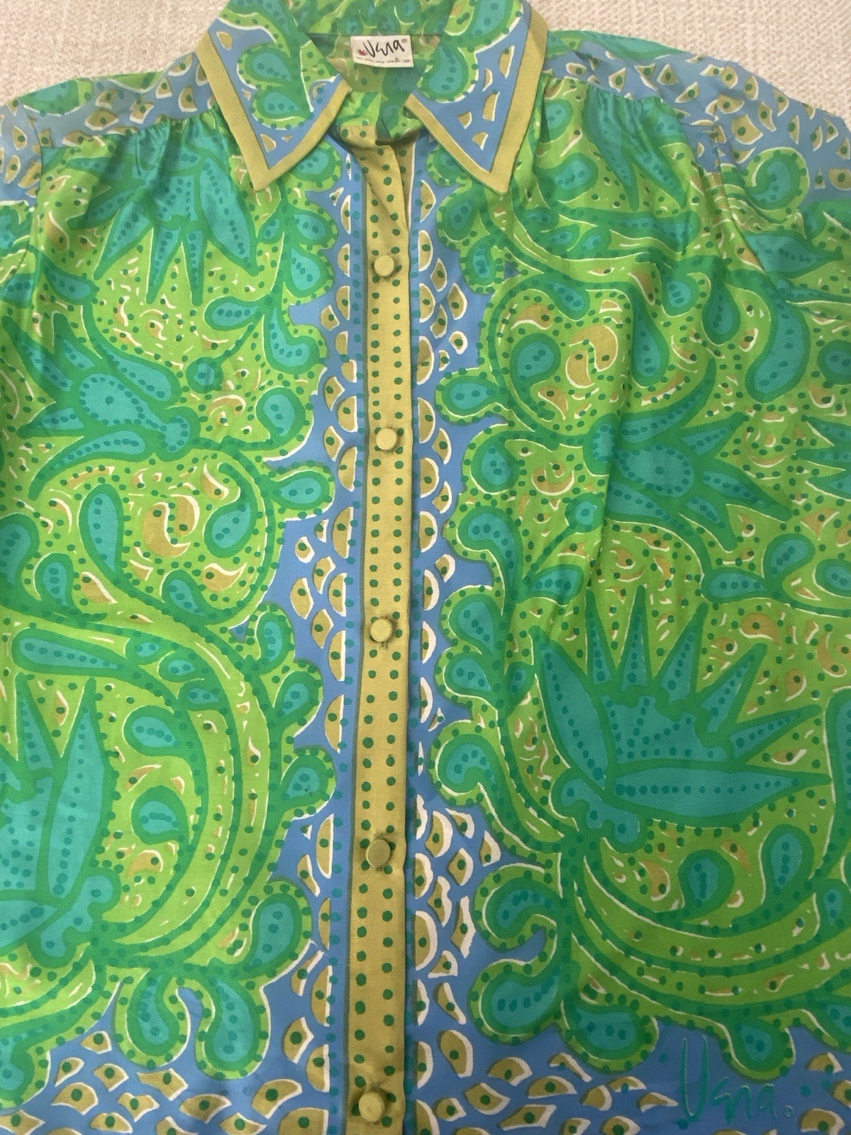 Vintage Vera Neumann Silk 1960’s Blouse Shirt Button Down Paisley