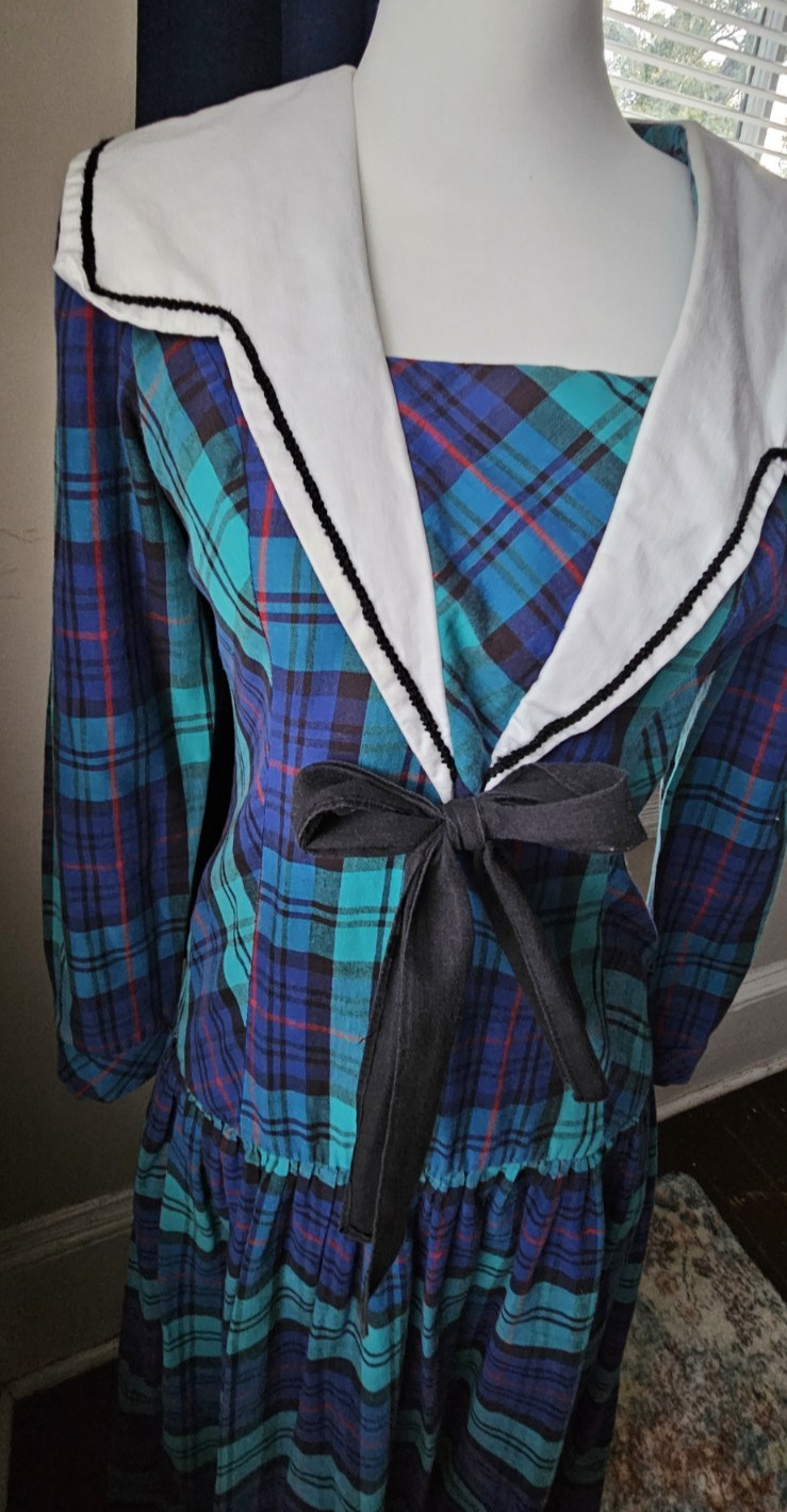 Misty Lane 7/8 Sailor Dress Plaid Drop Waist Vintage Cosplay Fitted Crest