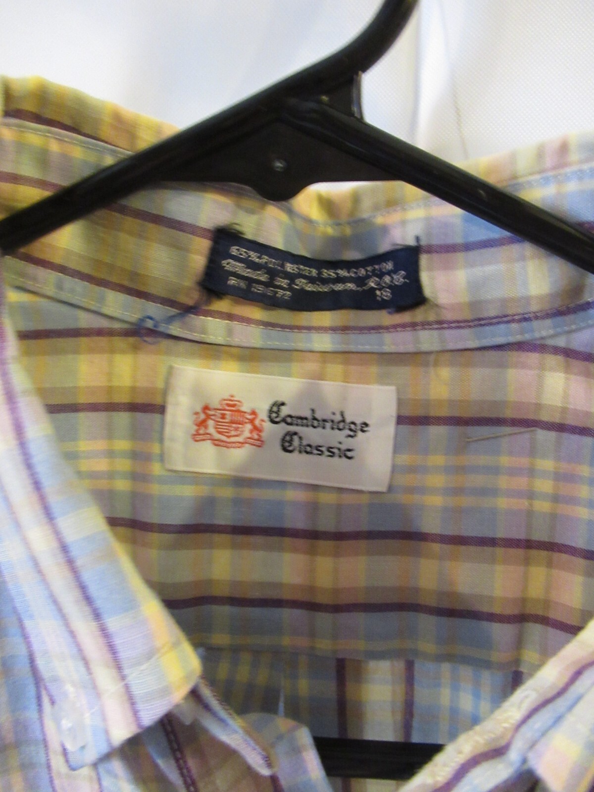 Vintage 1983 plaid button down oxford shirt blue purple yellow Cambridge Classic