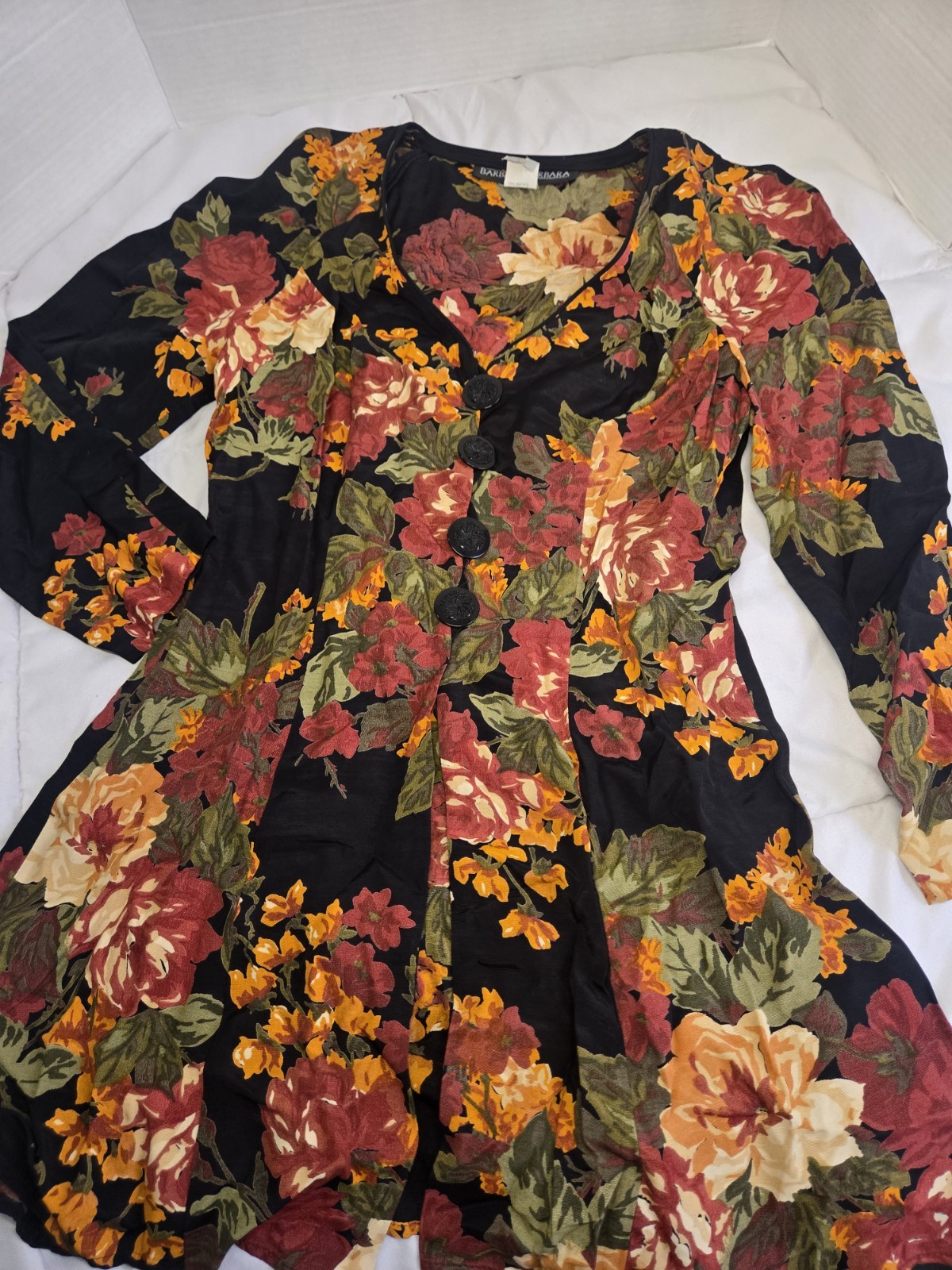 Vtg 80’s Boho Sz 4 Designer BARBARA BARBARA Floral Indie Buttons Dress Retro
