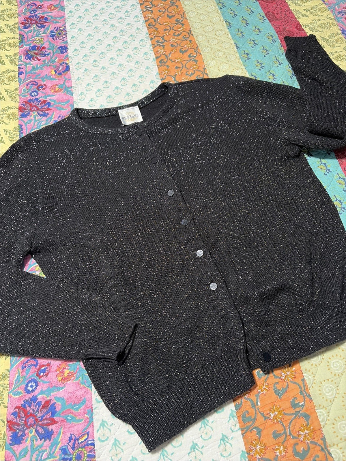 Vintage TR Bentley Black Cardigan Sweater Women’s M Shimmer Sparkles Hollywood