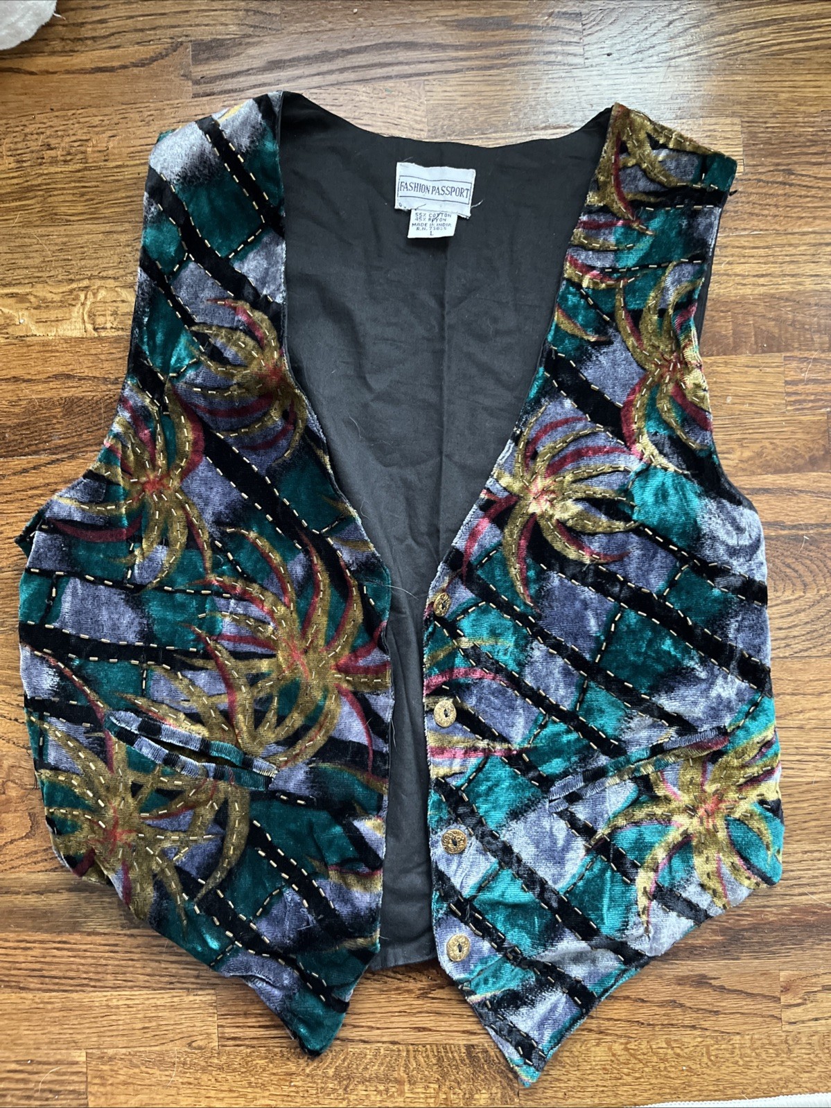 Vintage Fashion Passport Colorful Patterned Women’s Vest L