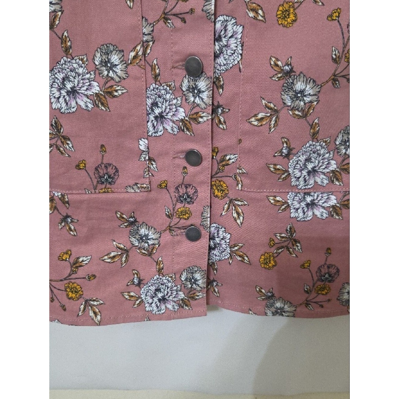 Tinseltown Mauve Floral Button Pinafore Overall Jumper Mini Dress – Size Large