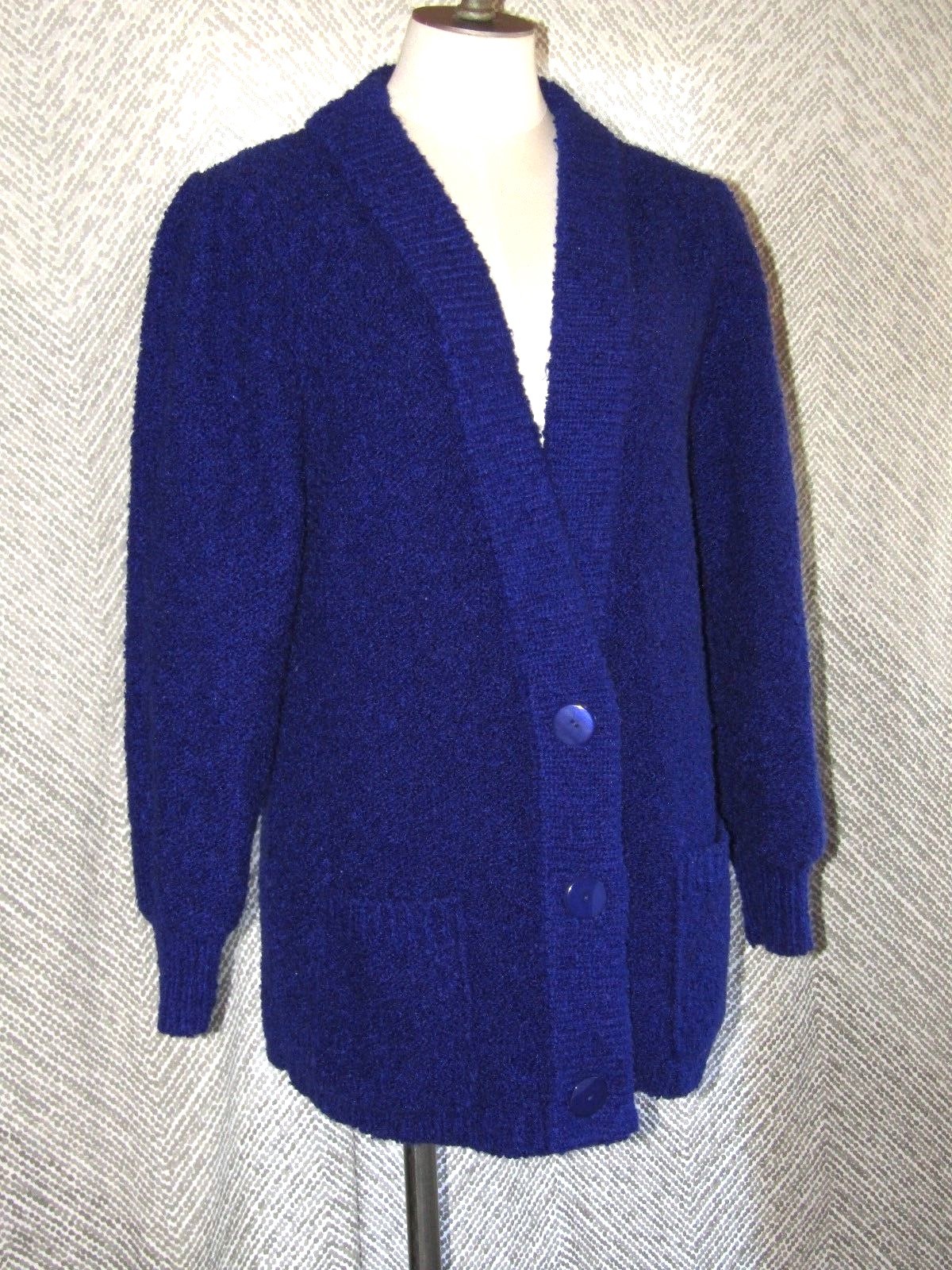 Vintage Segue Royal Blue Heavy Cardigan Sweater Button-Up & Pockets Size Small