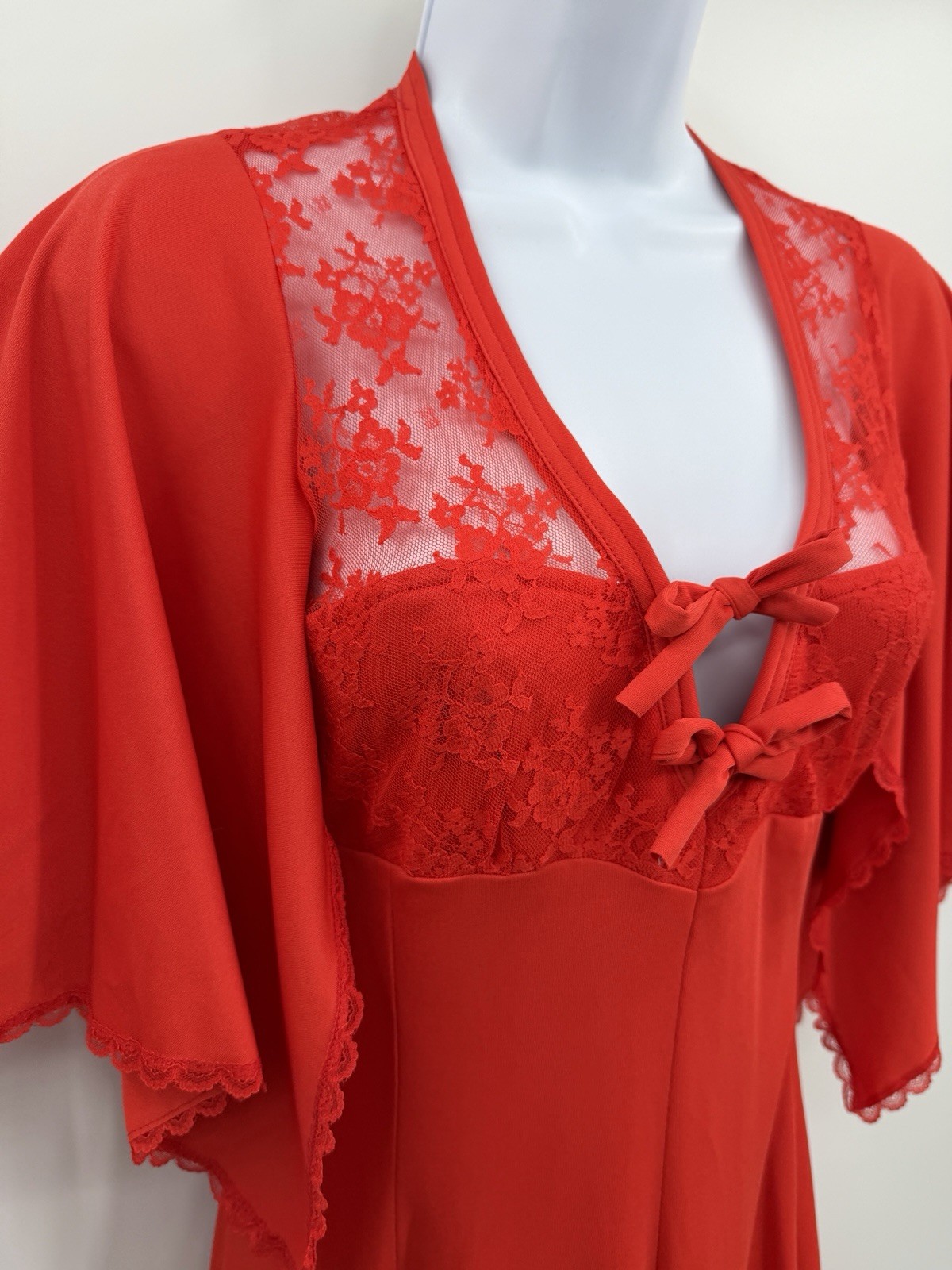 Vtg 1970s Jody T of California Dress Lace Flowy Boho Orange Empire Waist Size 5