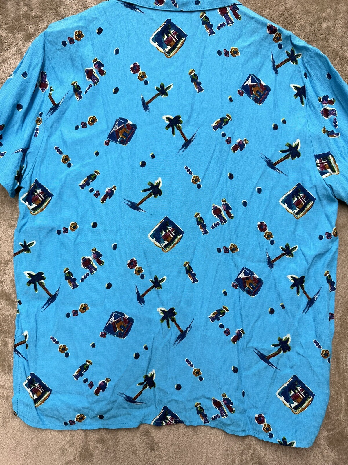 VTG 80s womens SA designs Hawaiian palm tree Button Down Shirt made in USA Blue