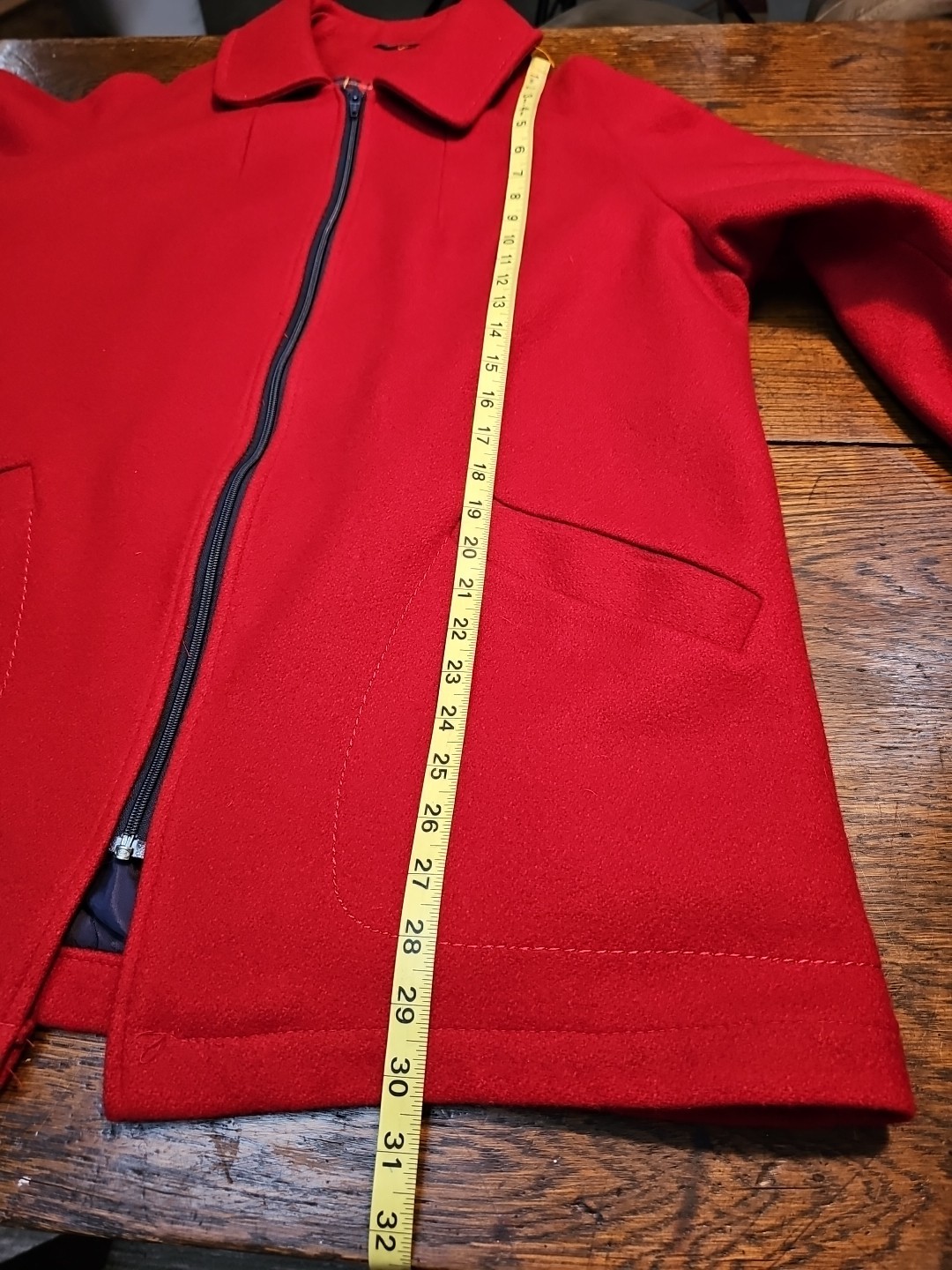 Vintage Abbmoor Red Wool Collared Coat Wool/Acetate Liner Deep Pockets Full Zip