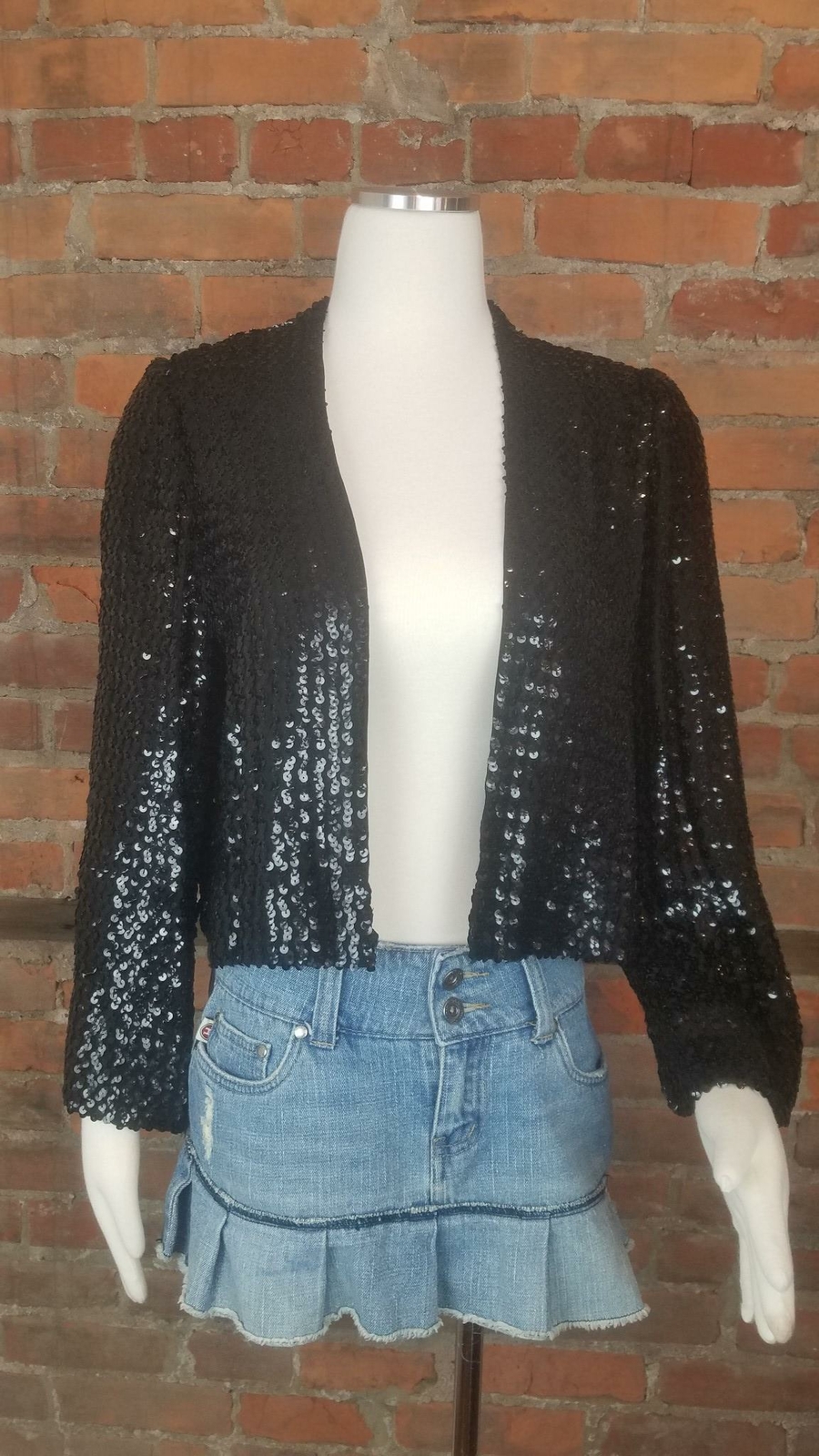 Vintage Mary Sachs Sequin Evening Cocktail Jacket 1950s Black Long Sleeves Sz M