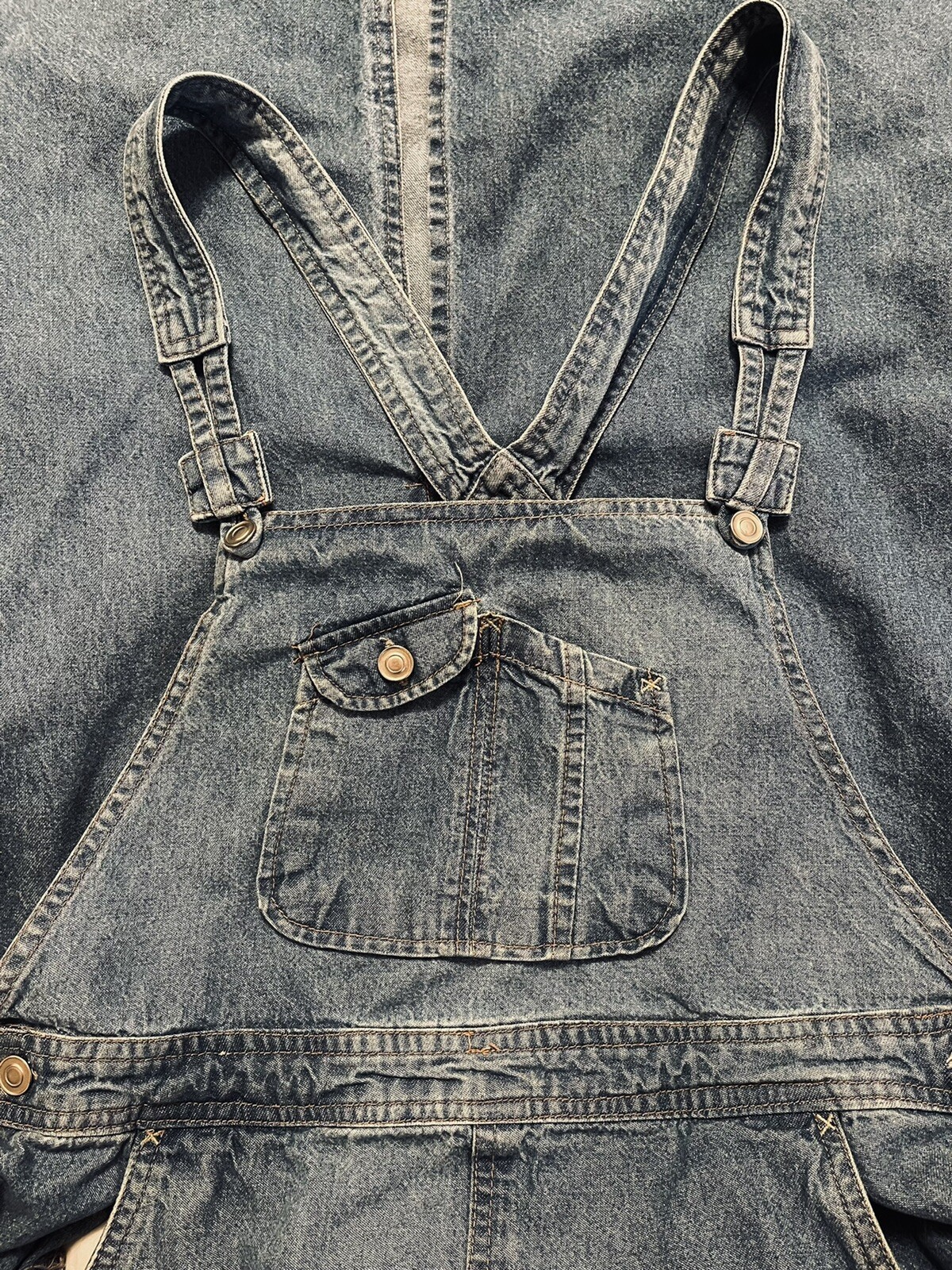 Vintage 90’s Expressions Blue Denim Overall Midi Dress Wm Md Pockets