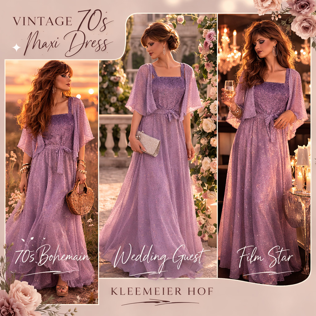 Vintage 70s Maxi Dress Kleemeier Hof Purple Evening Gown w/ Bolero Boho Gala 38 40
