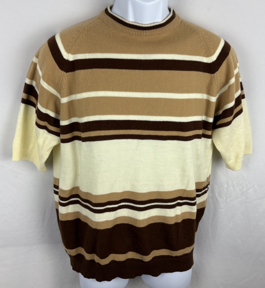 Vintage 60s Penneys Town Craft Short Sleeve Striped Knit Acrylic Shirt Size M
