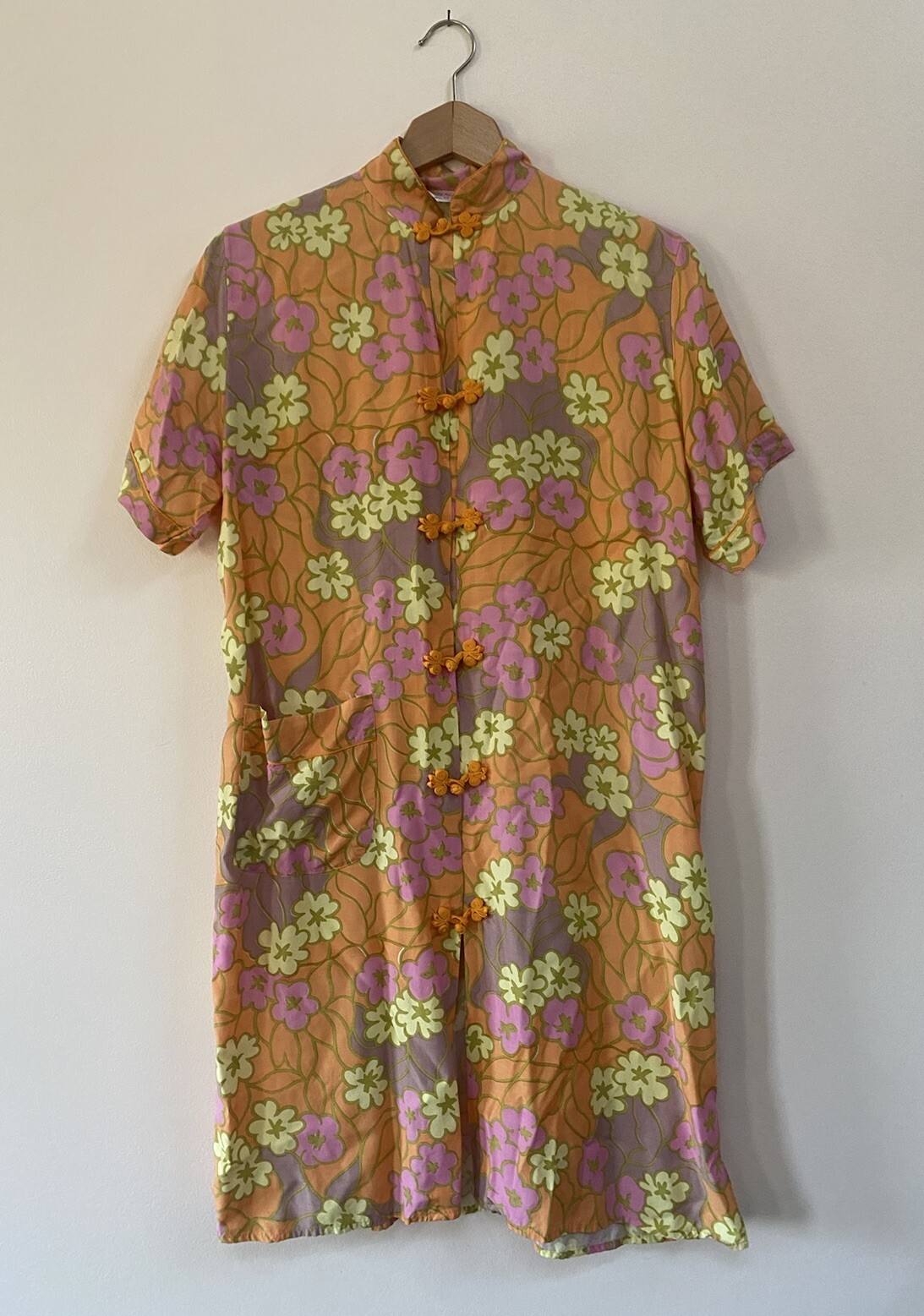 60s VTG House Coat Mod Mini Dress Abstract Flower Psychedelic Print M