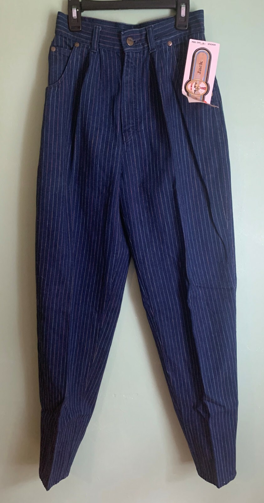 NOS Panama Jack vtg rainbow pinstripe pleated jeans junior 9 80s USA & sticker