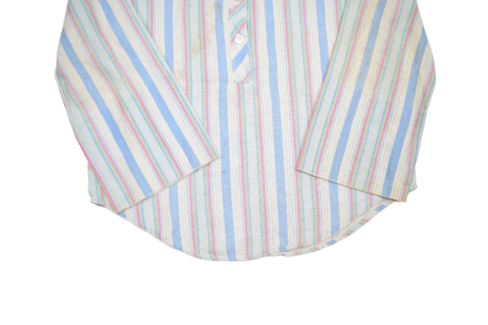 Vintage 60s Blouse Womens S 1/2 Button Pullover Wide Sleeve Shirt Striped