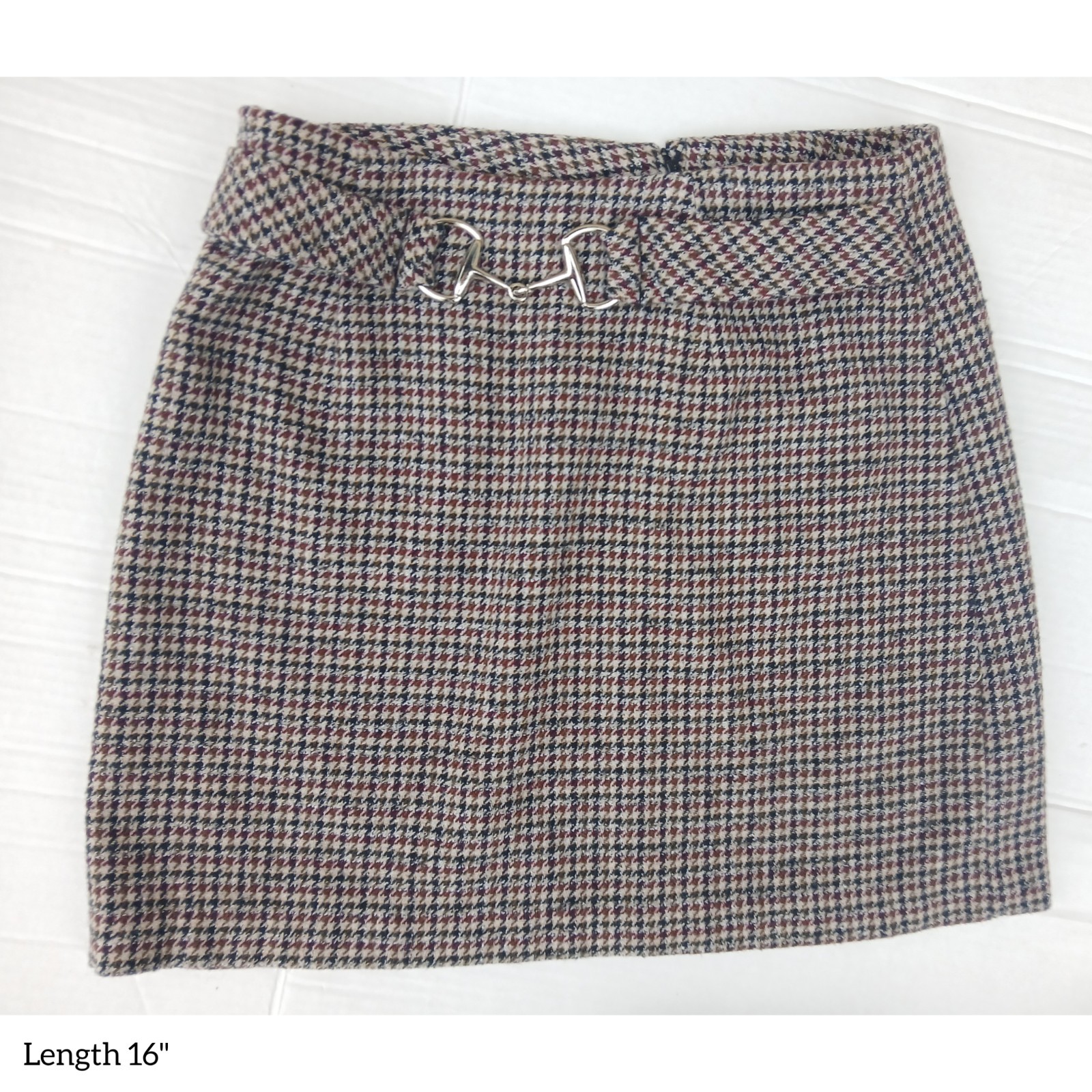 Vintage 90s Kathy Ireland Houndstooth Mini Skirt w/ Horsebit…