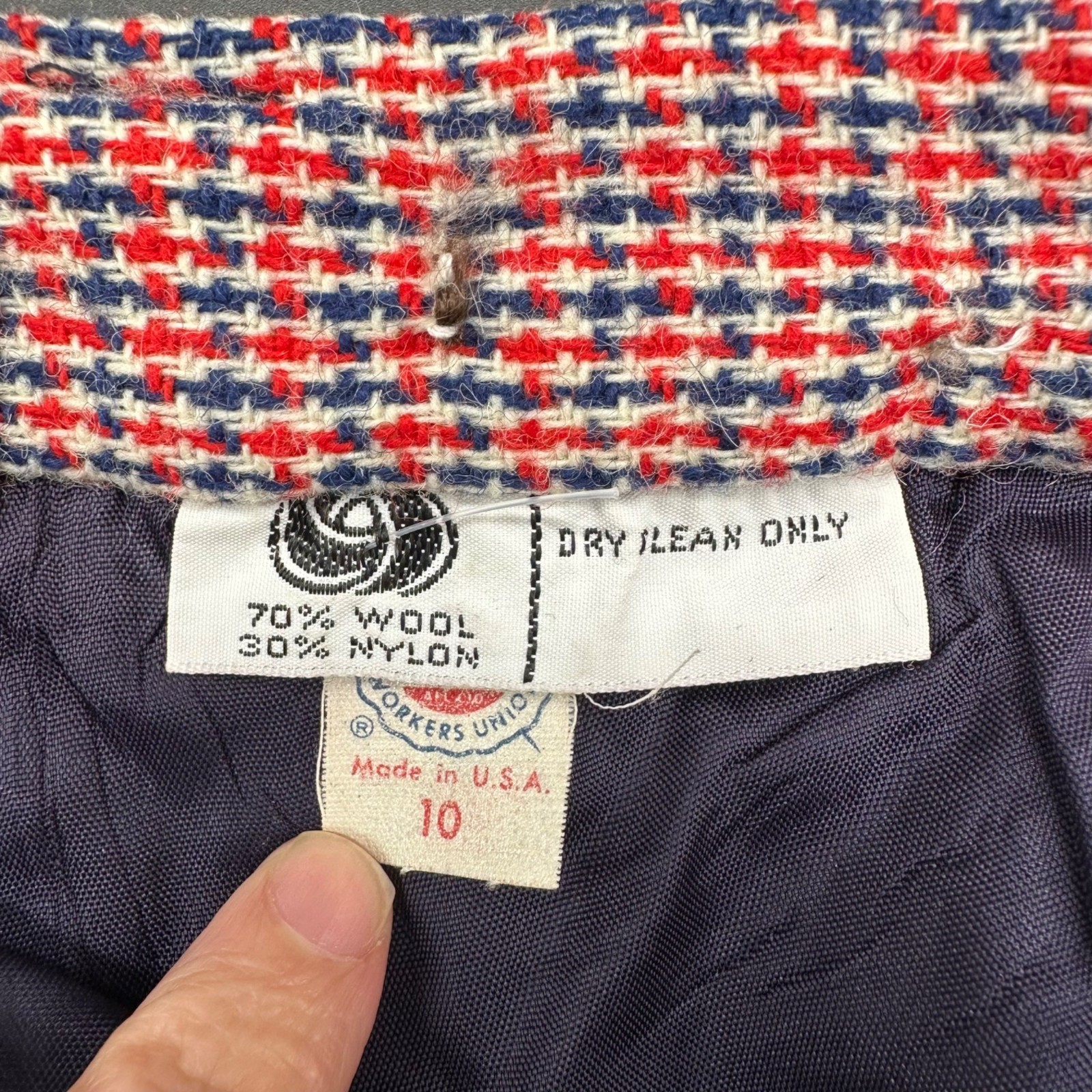 Vintage Skirt Wool Blend Size 10 Red Navy Blue Evan Picone USA 1970s Union Made