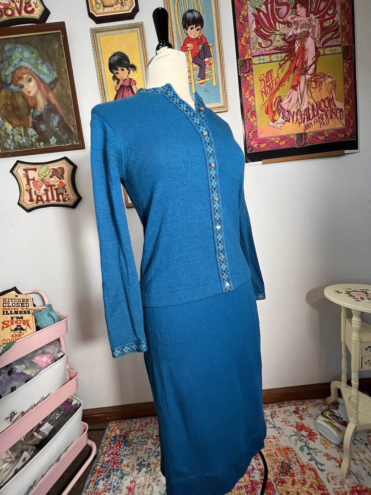 Vintage 1950’s Knit Set Jantzen Blue Sweater And Skirt S / M