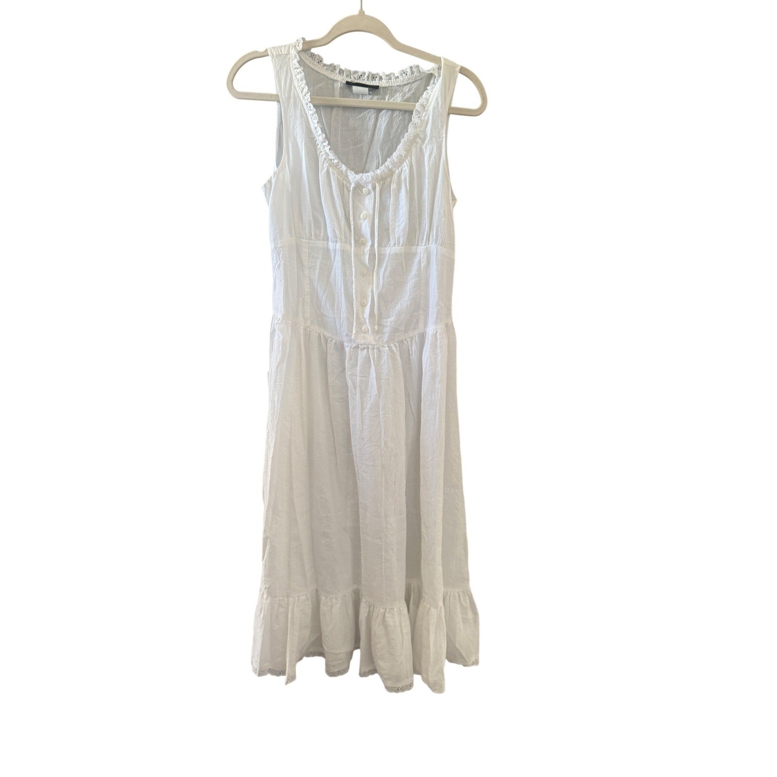 Morgan City Vintage White Eyelet Lace Prairie Midi Dress Womens Medium USA Made