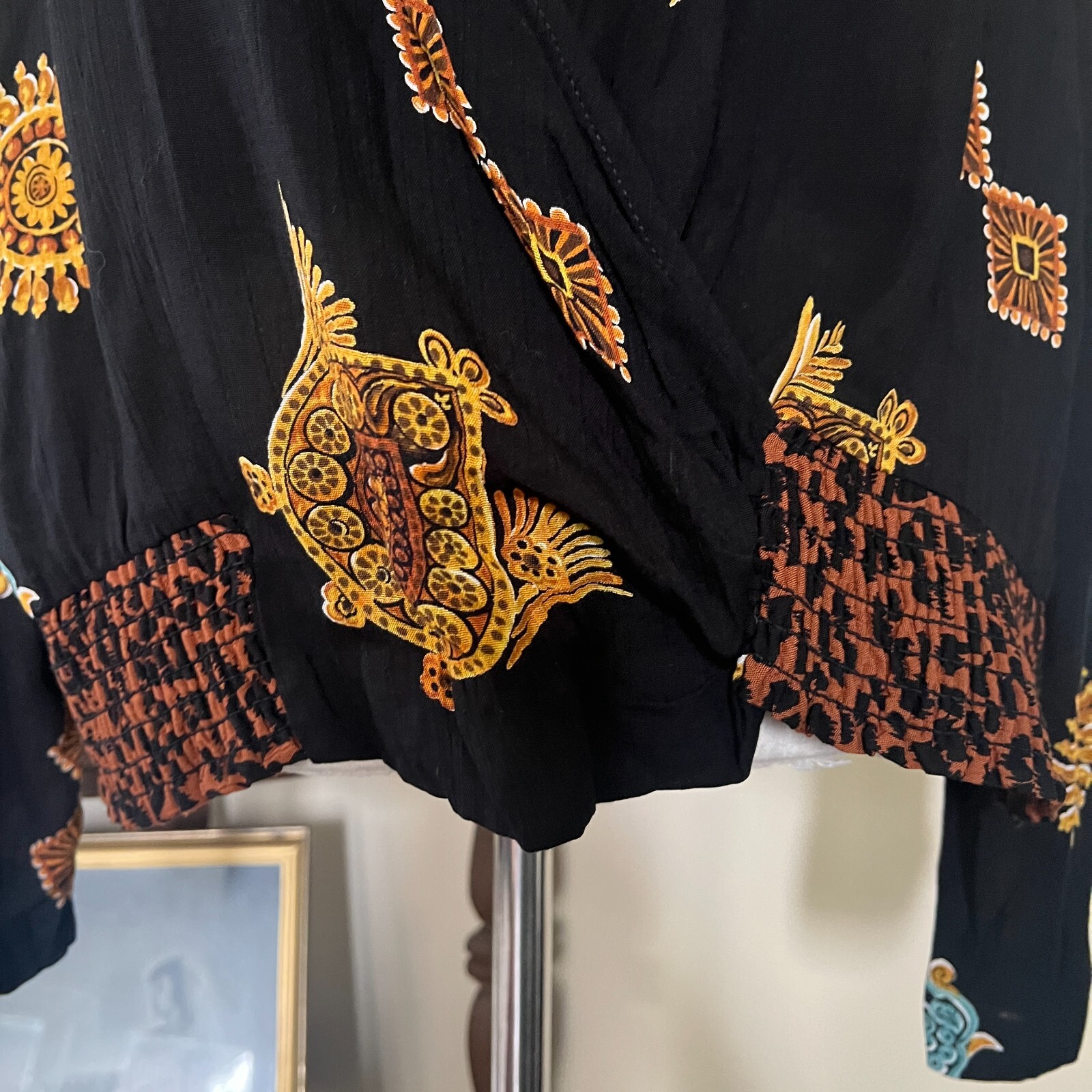 Vintage Ms Interpret New York Top and Skirt Set sz L Black Animal Print
