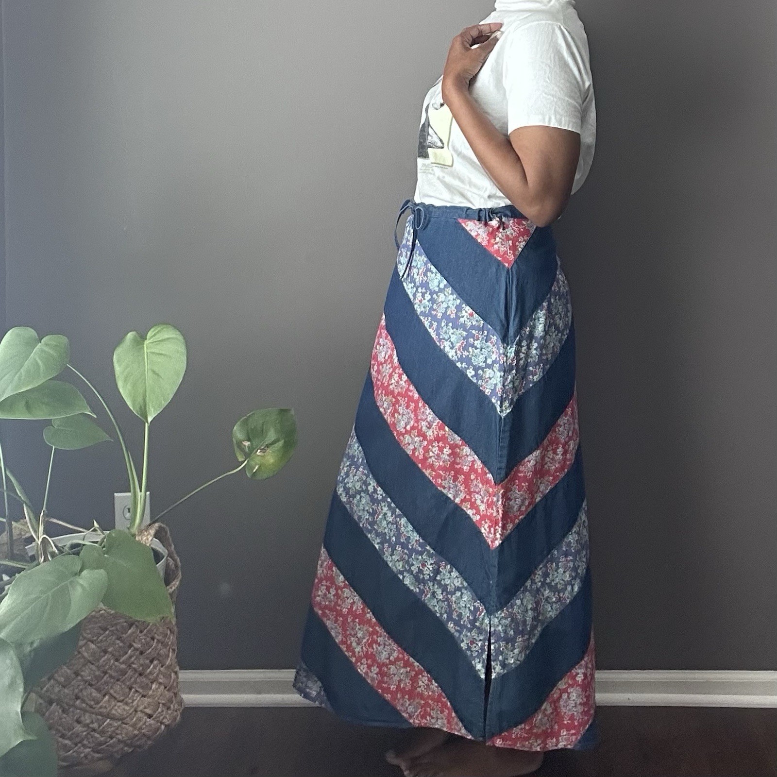 Vintage Crazy Horse Liz Claiborne Patchwork Maxi Skirt Size 14 Floral Cotton