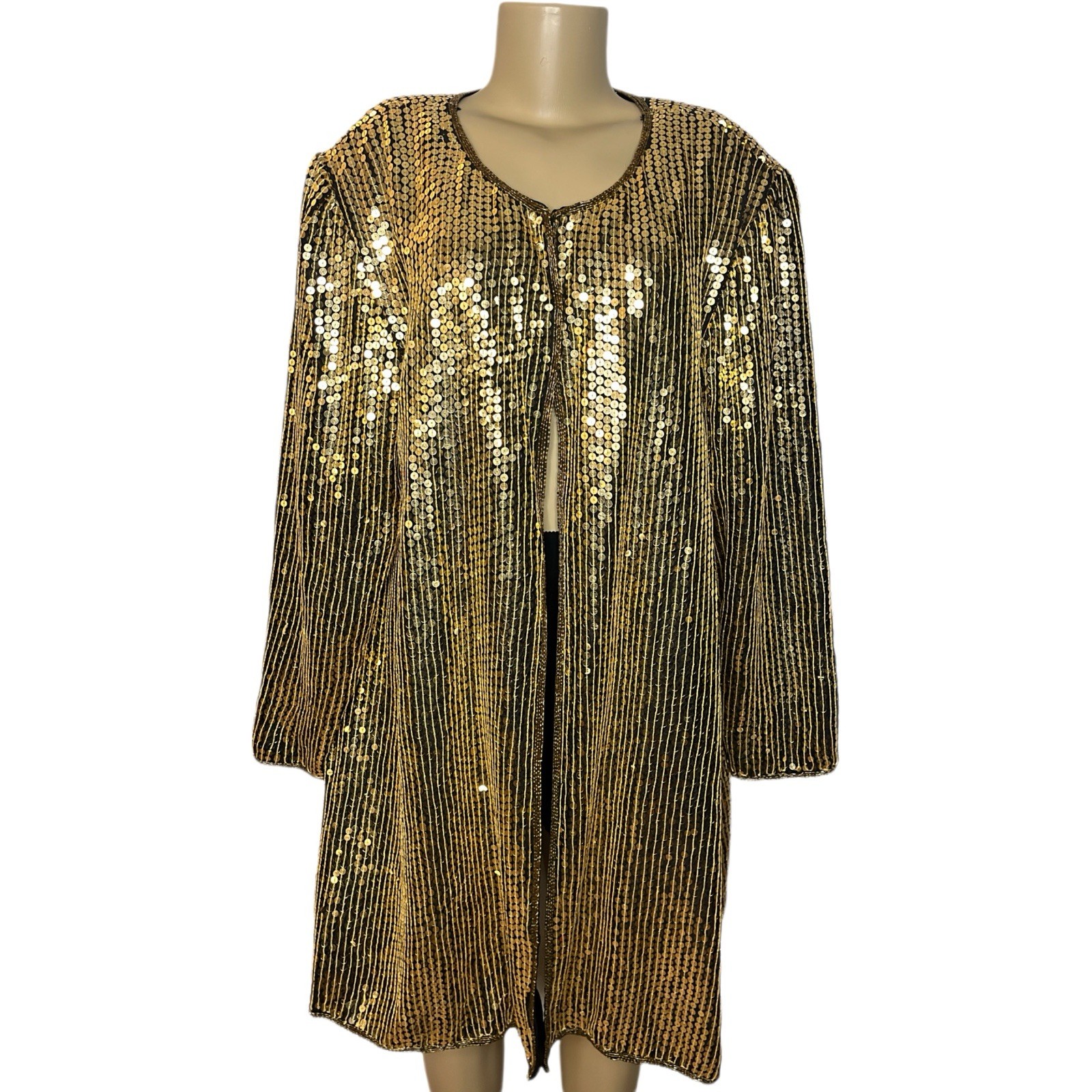 Vintage 80s Jewel Queen Gold Sequin Duster