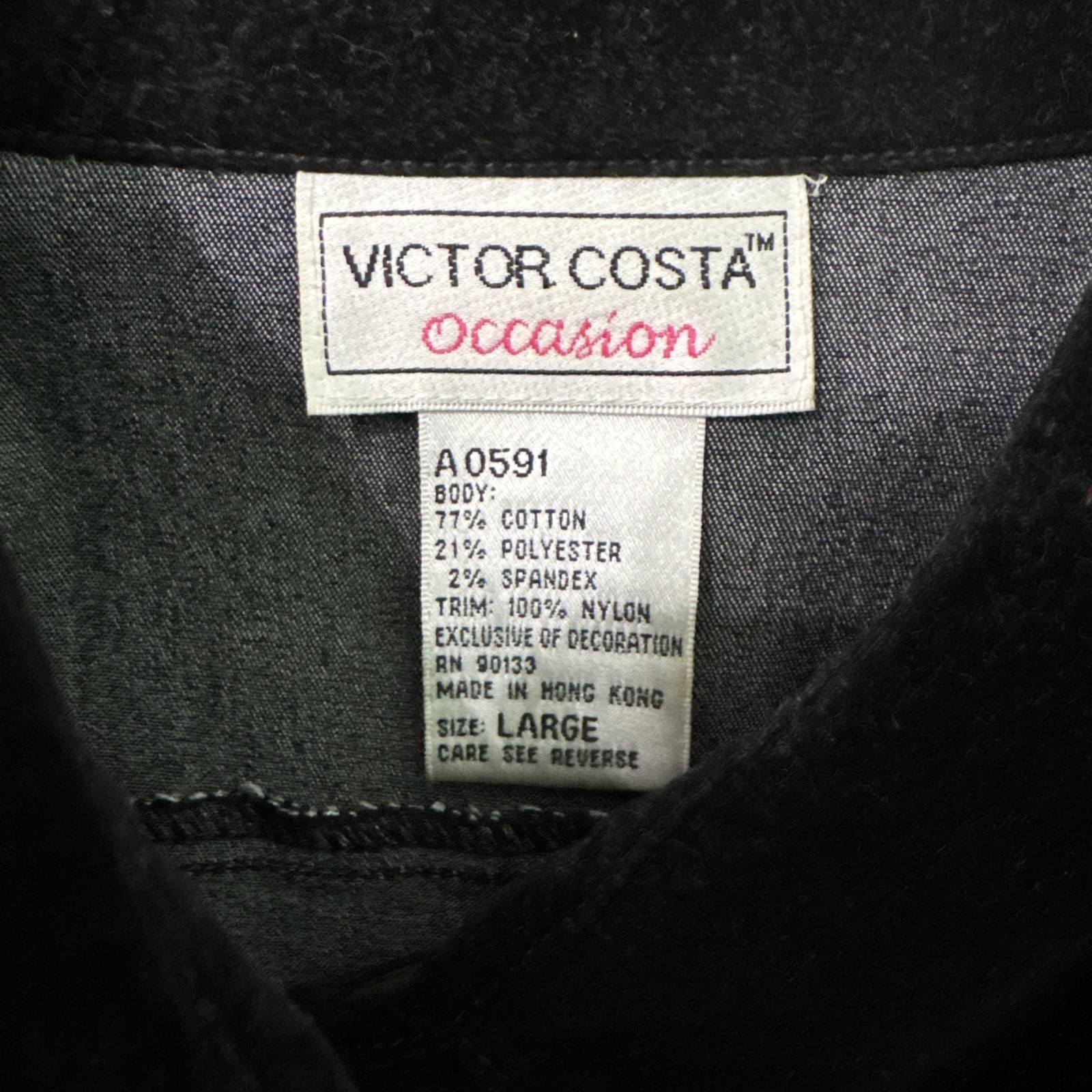 Victor Costa Black Denim Velvet Collar/ Cuff Gold Embroidery Jacket Shirt Size L