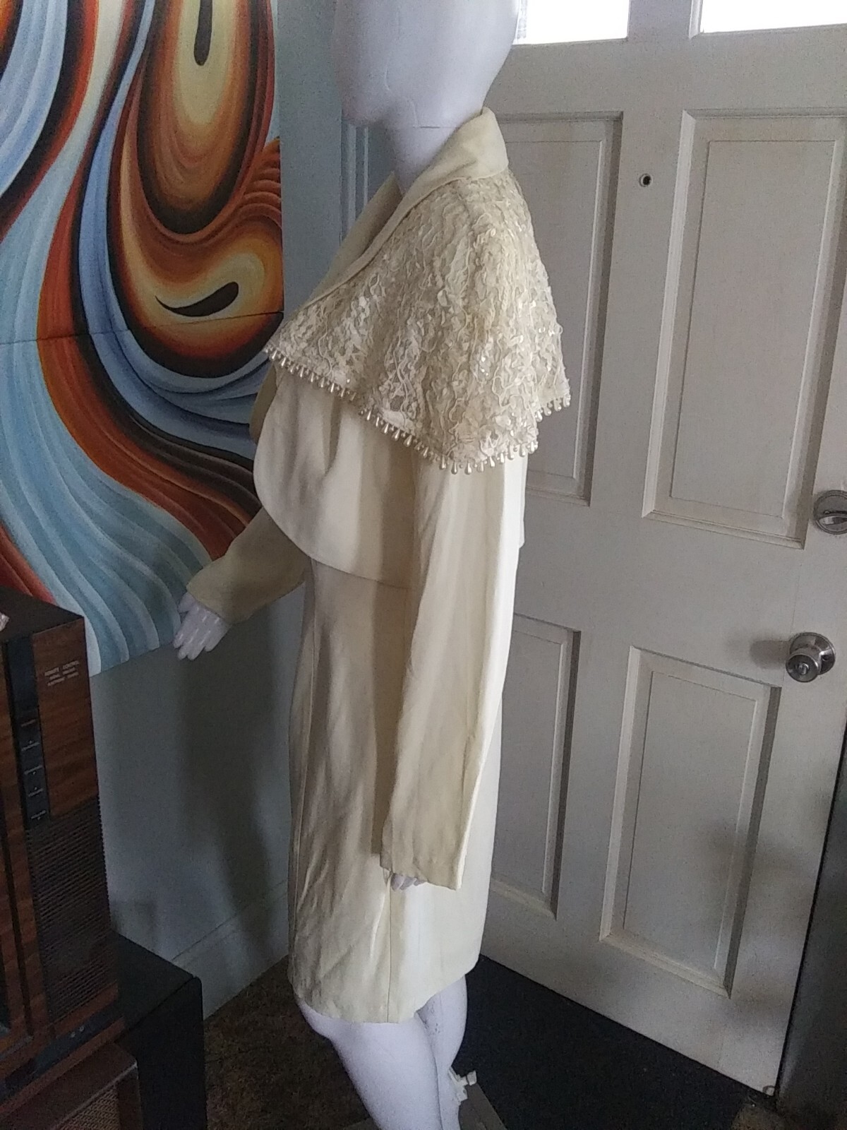 Vintage 90s LA Glo Women’s Cocktail Dress w/ Bolero Jacket Size 13/14 White USA