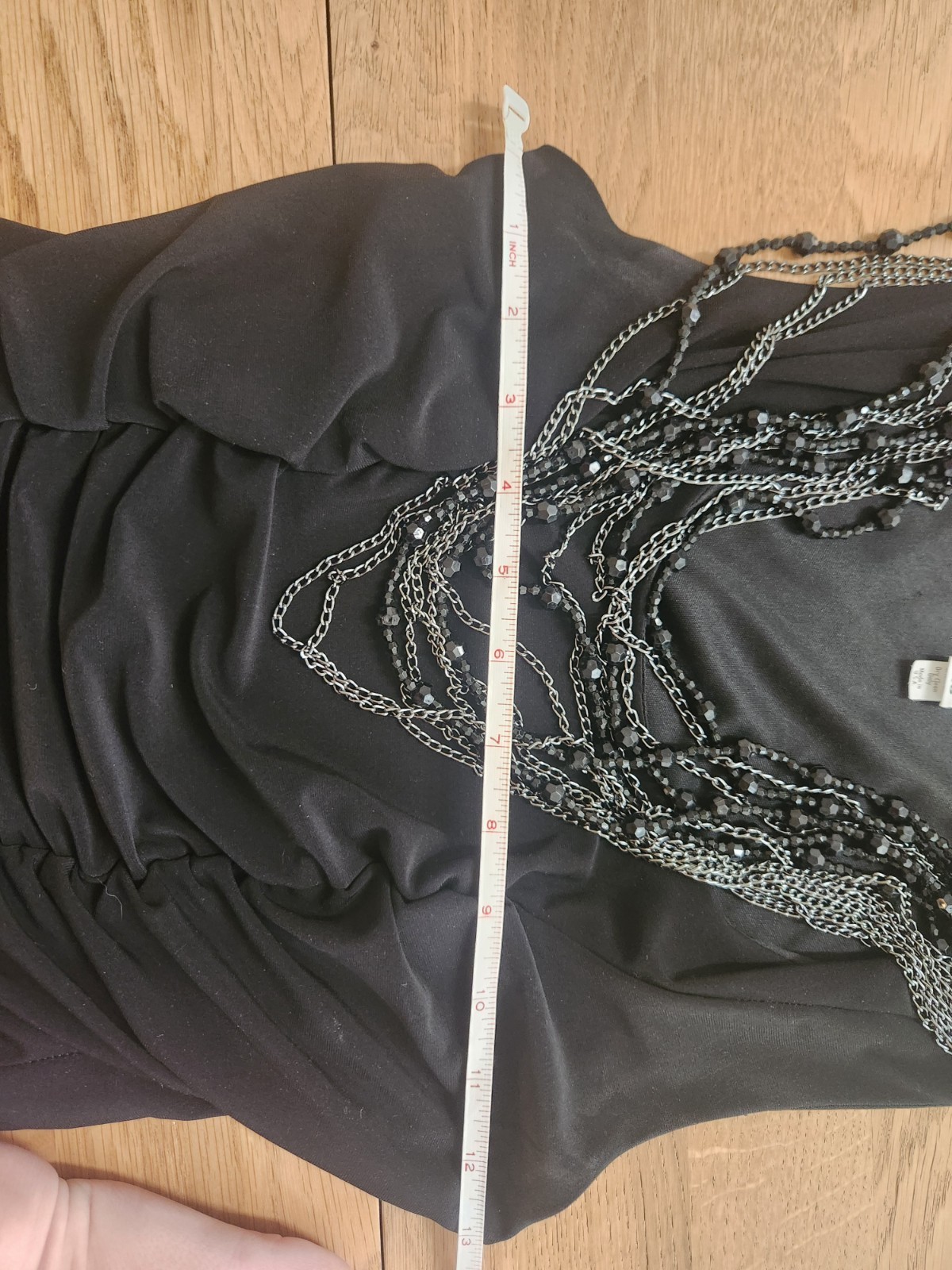 Vtg Cache XS Black Sleveless mini dress Bodycon Y2K 90s Beaded Chain Cocktail