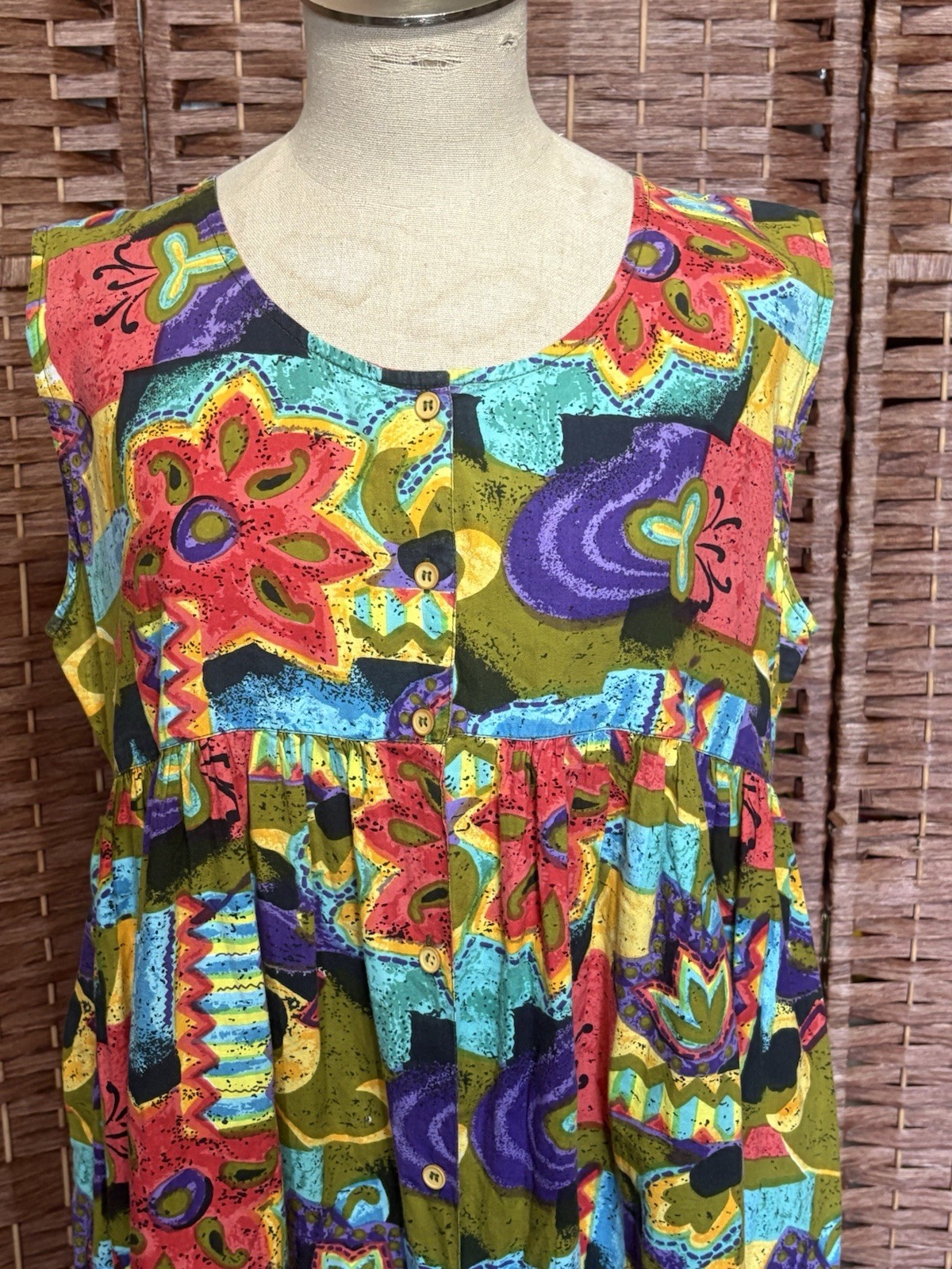 Vintage Sita Bright Floral Psychedelic Oversized Mumu House Dress Kaftan Medium