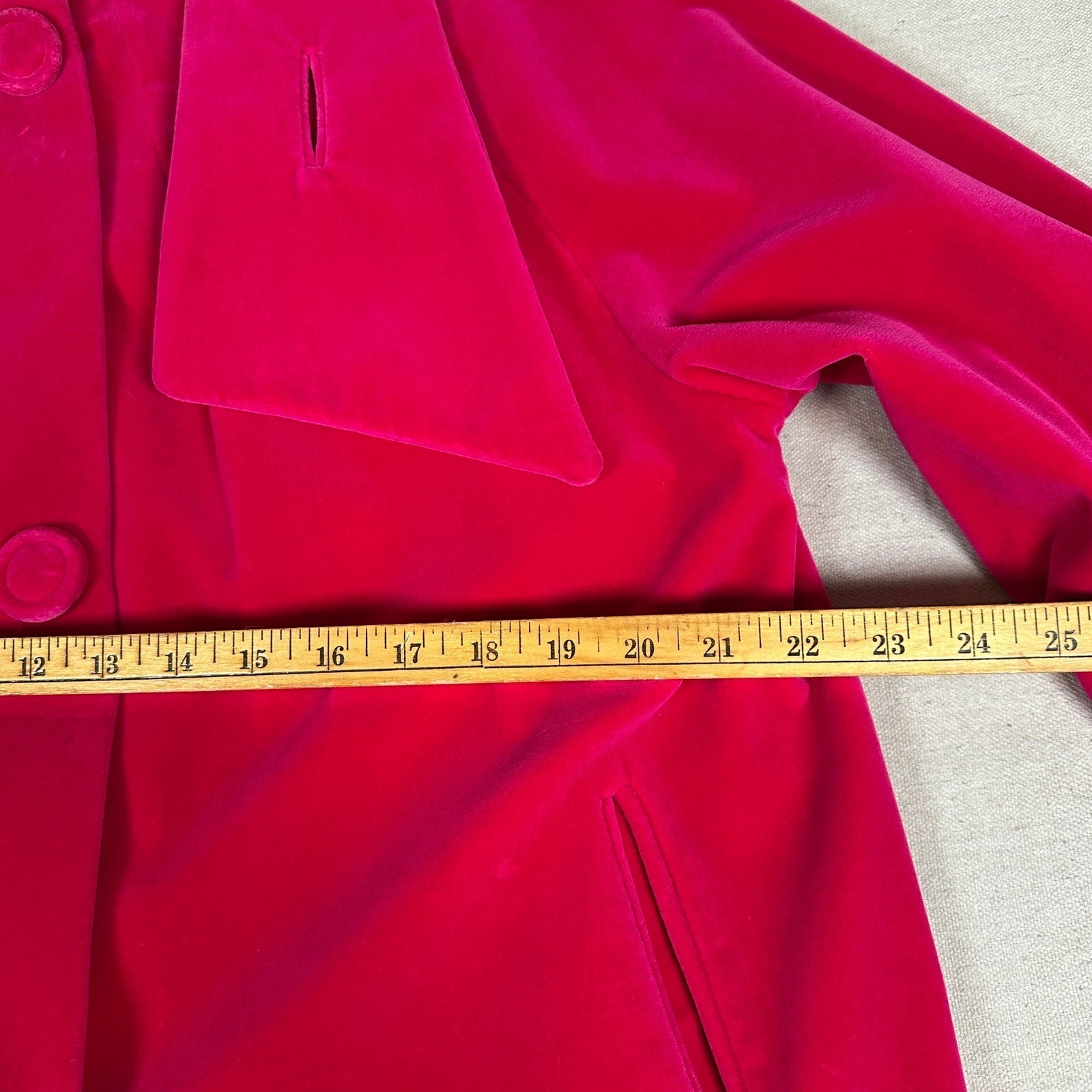Vintage 60s retro Sport Ease Fashions Hot Pink Velvet Bow Neck swing coat 50s