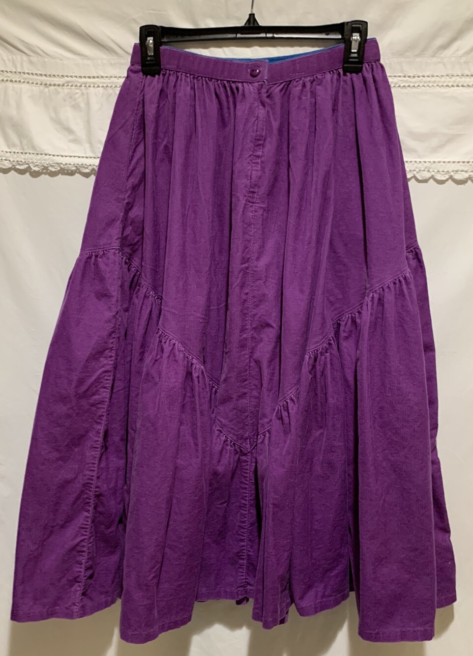 ❤️Vintage GENE EWING BIS 80s Purple Corduroy Midi Skirt California 26” Waist